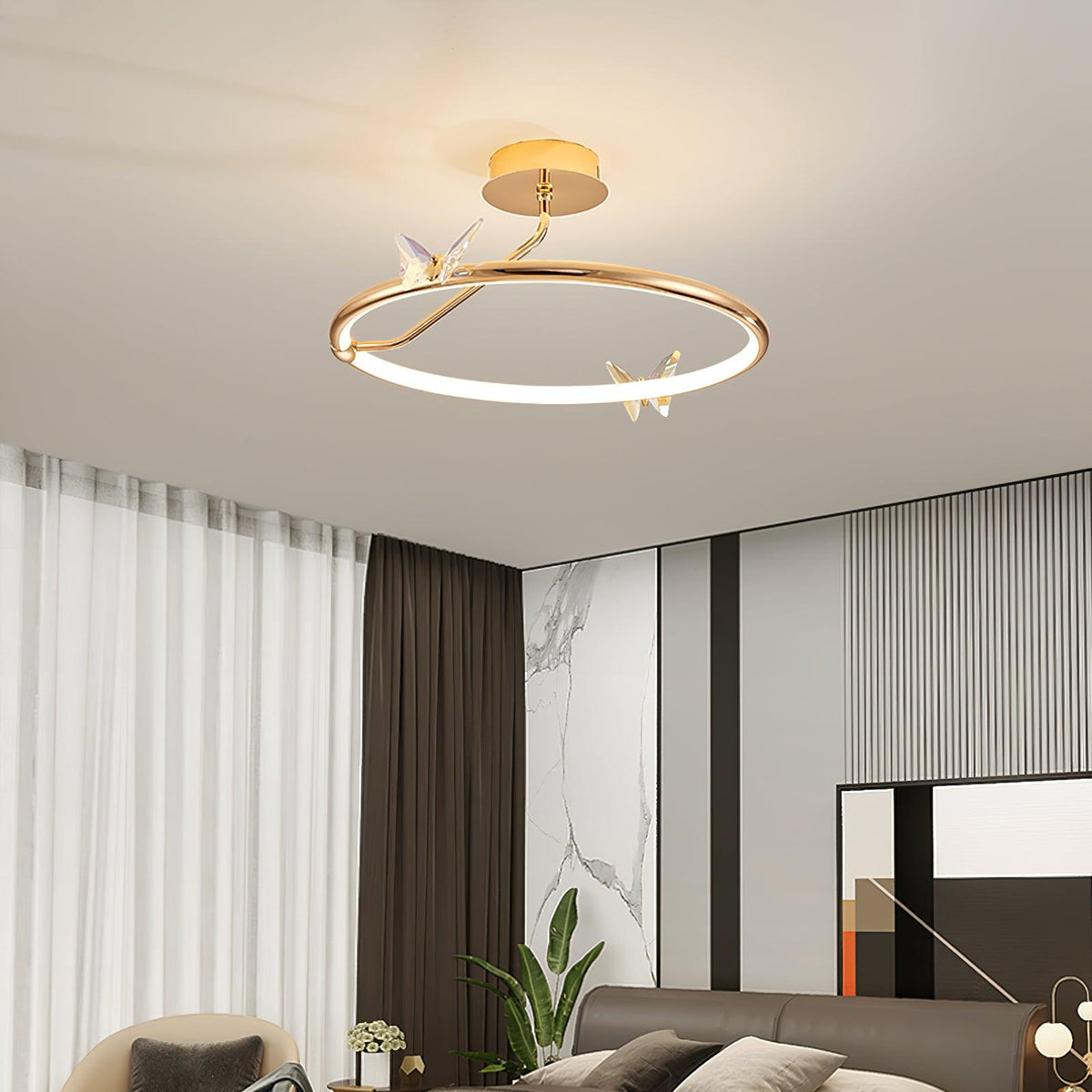 Avir Plafonnier Papillon avec Accents en Cristal et Anneau LED-Cielum
