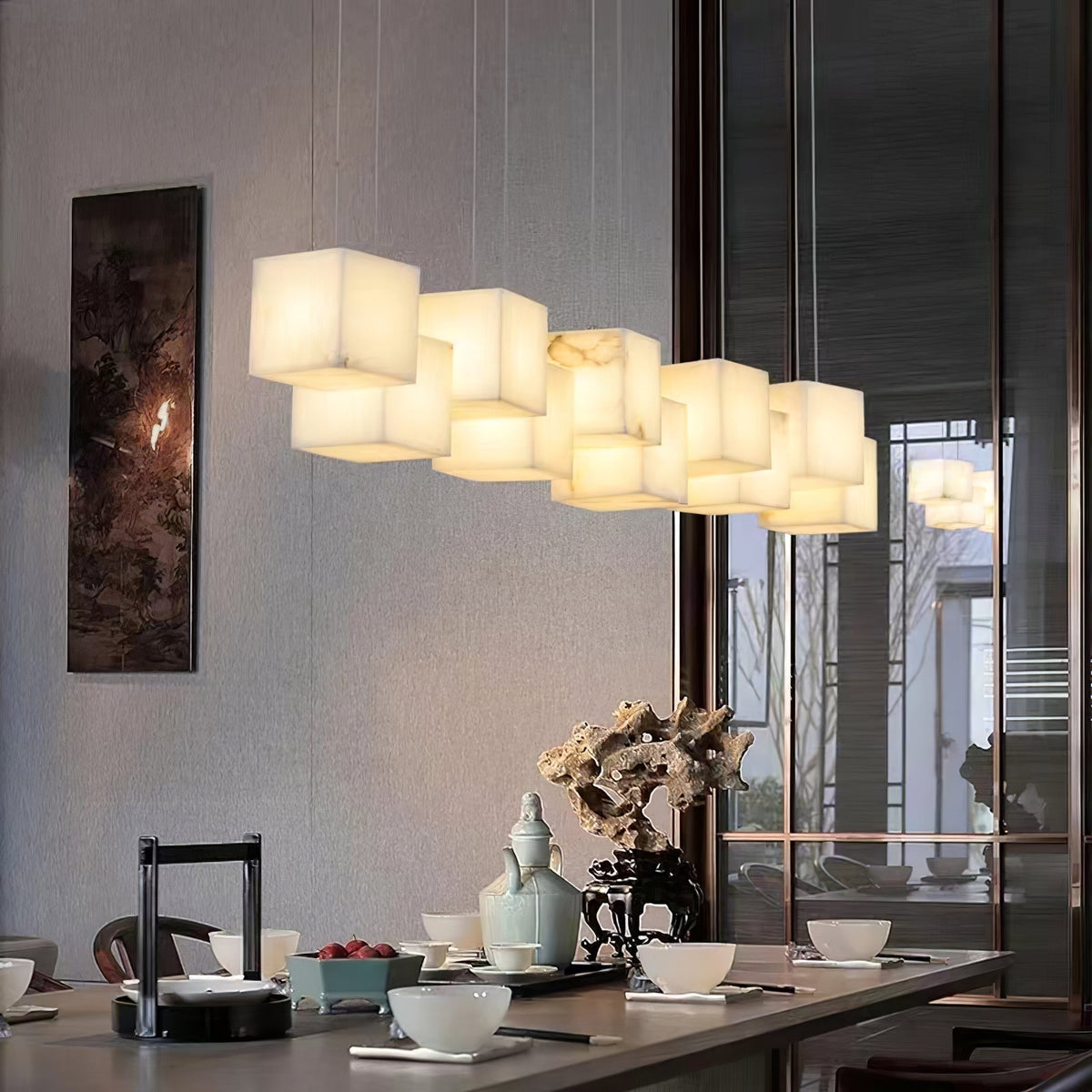 Alabaster Chandelier Box Cubic Elegance-Neutral Decor