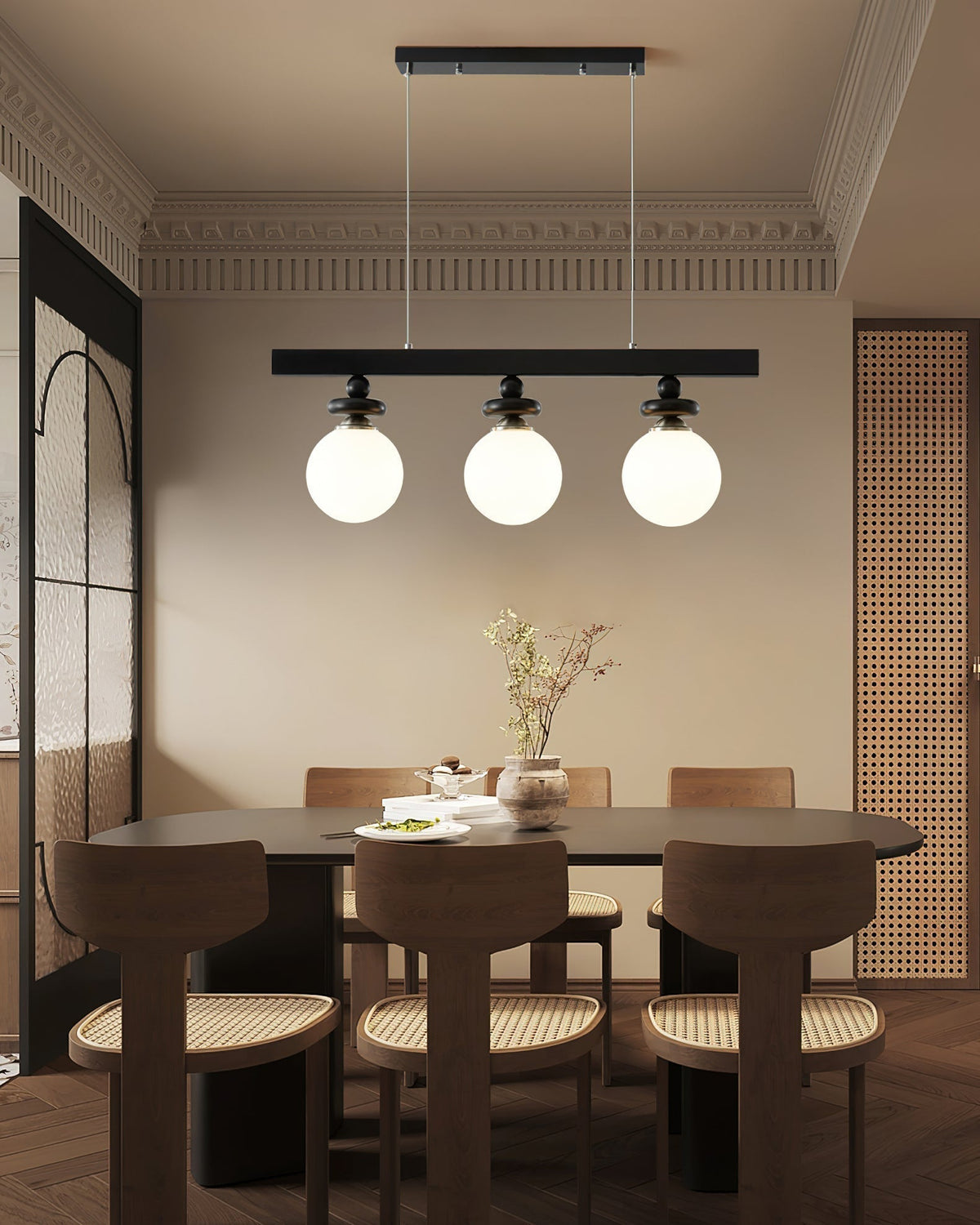 The 3-light configuration of the Maru Pendant Light, ideal for kitchen islands.