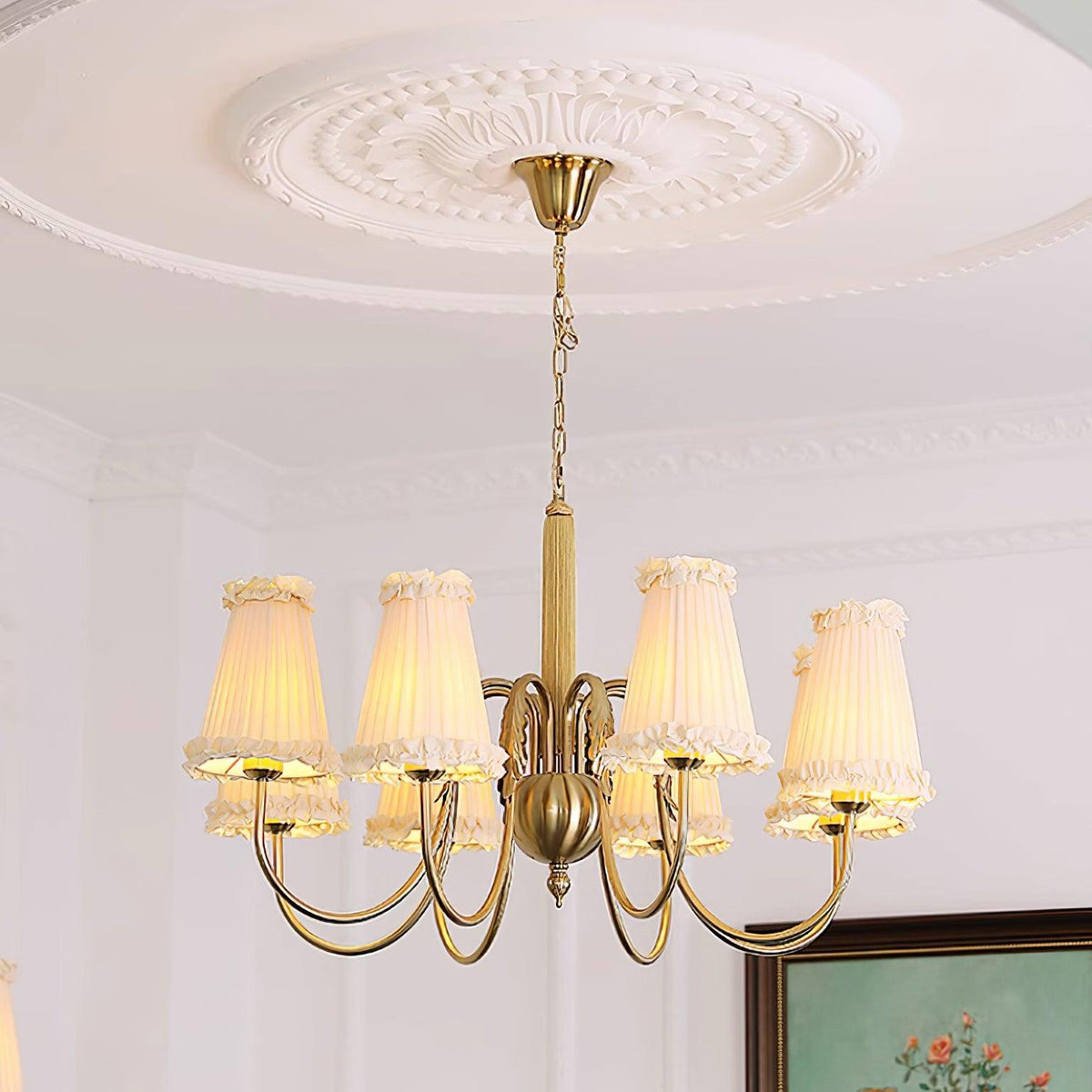 Faylin Vintage Brass Chandelier with Pleated Shades-Neutral Decor