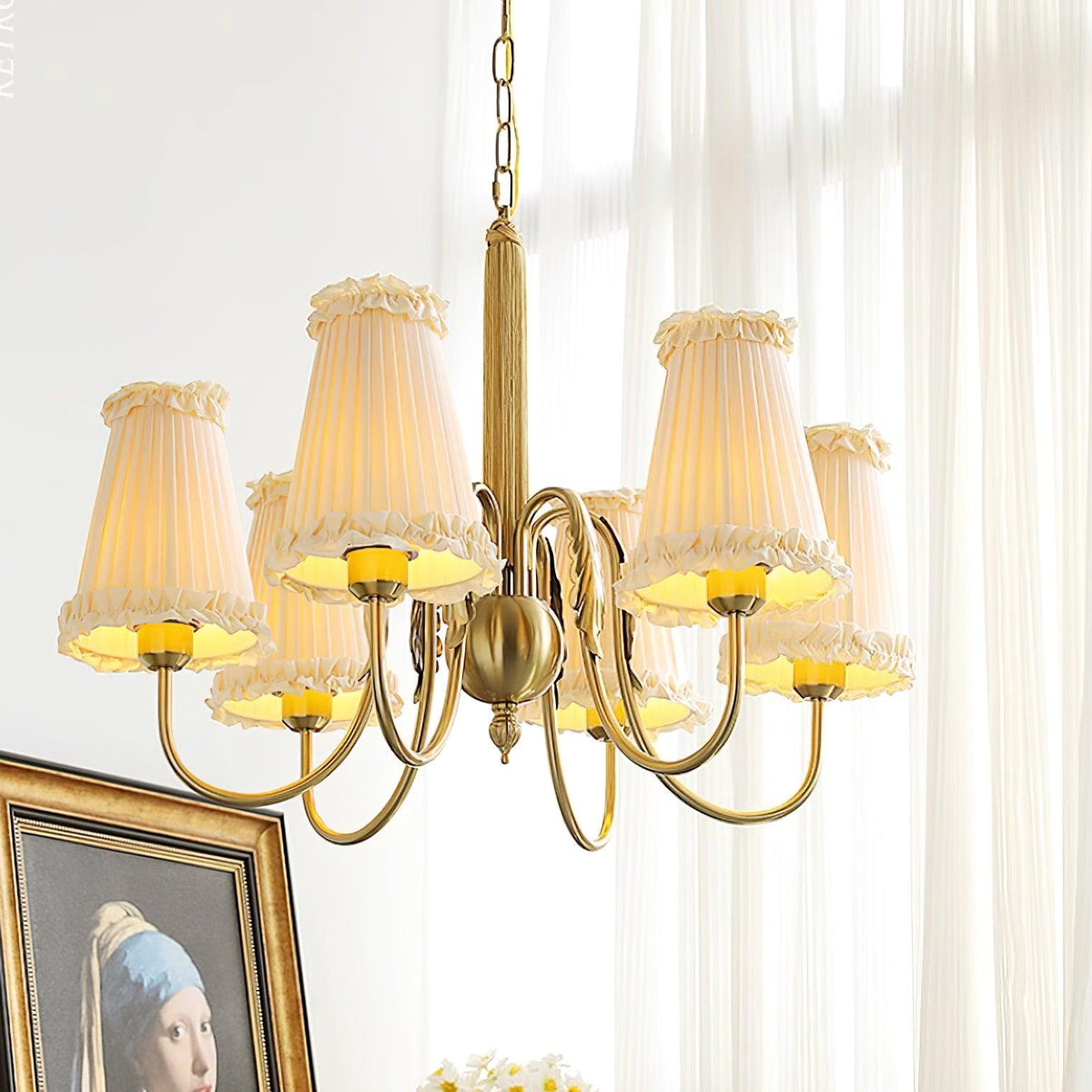 Faylin Vintage Brass Chandelier with Pleated Shades-Neutral Decor