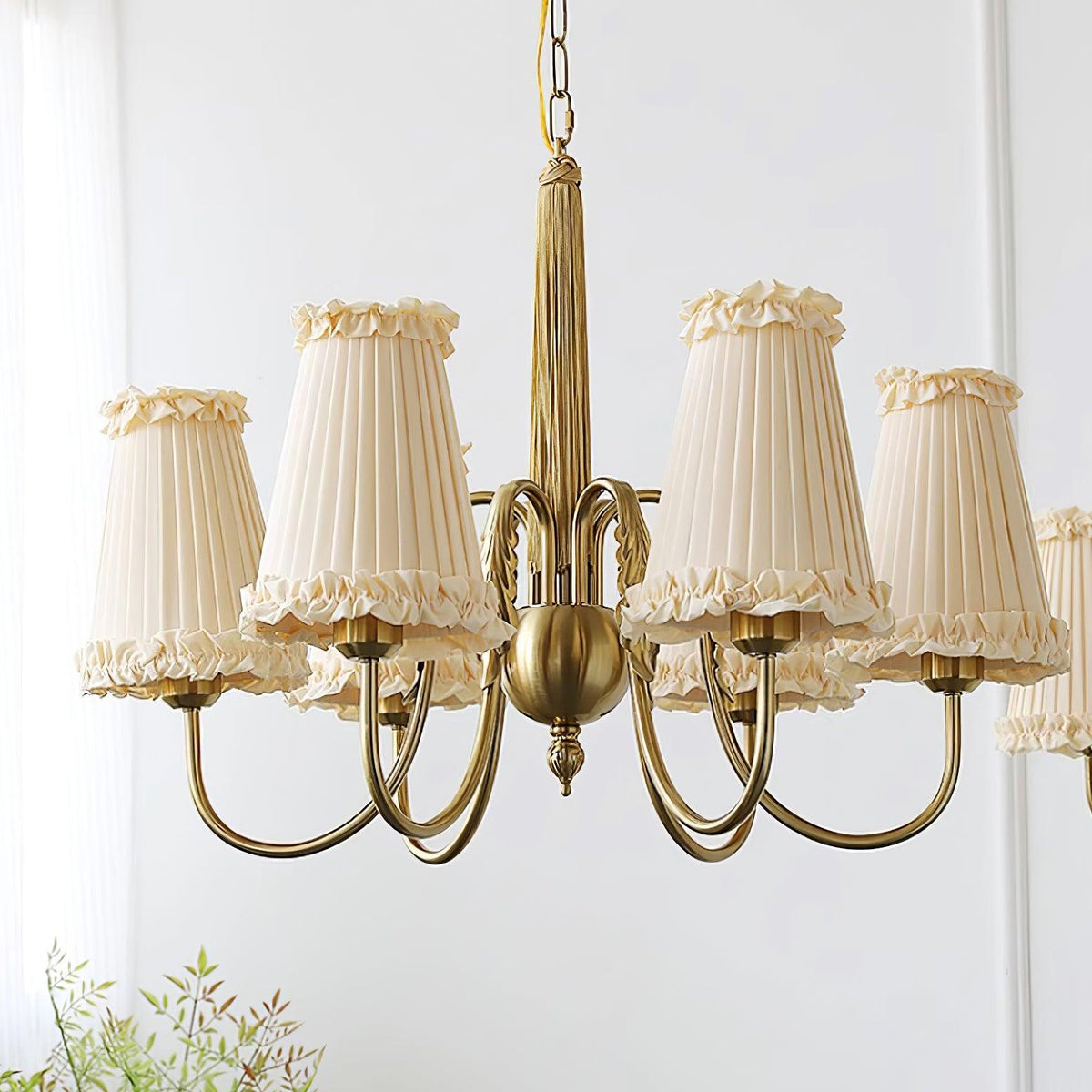 Faylin Vintage Brass Chandelier with Pleated Shades-Neutral Decor