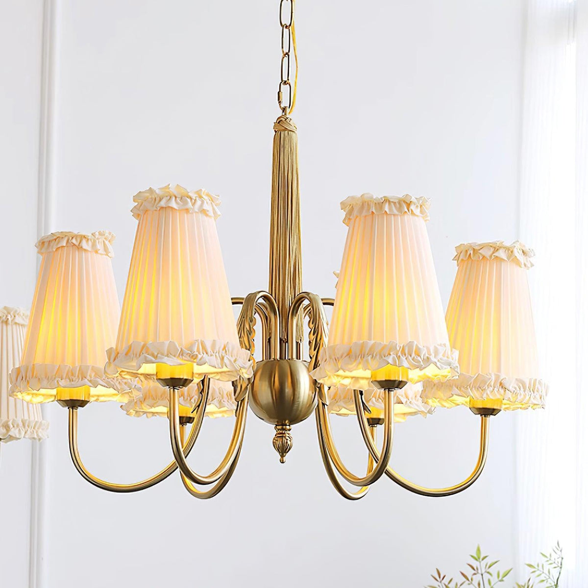 Faylin Vintage Brass Chandelier with Pleated Shades-Neutral Decor