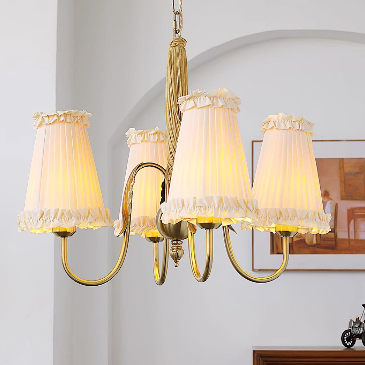 Faylin Vintage Brass Chandelier with Pleated Shades-Neutral Decor