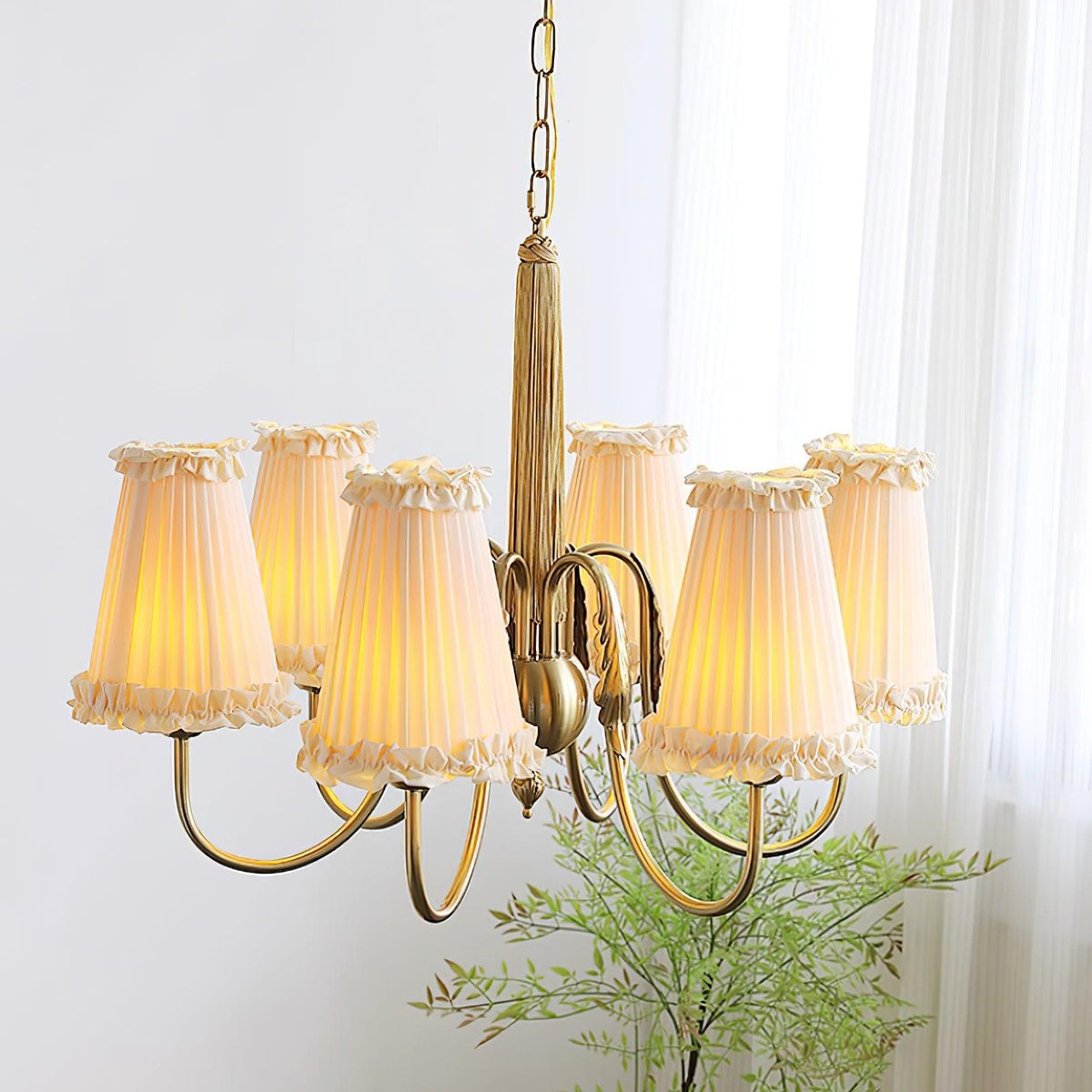 Faylin Vintage Brass Chandelier with Pleated Shades-Neutral Decor