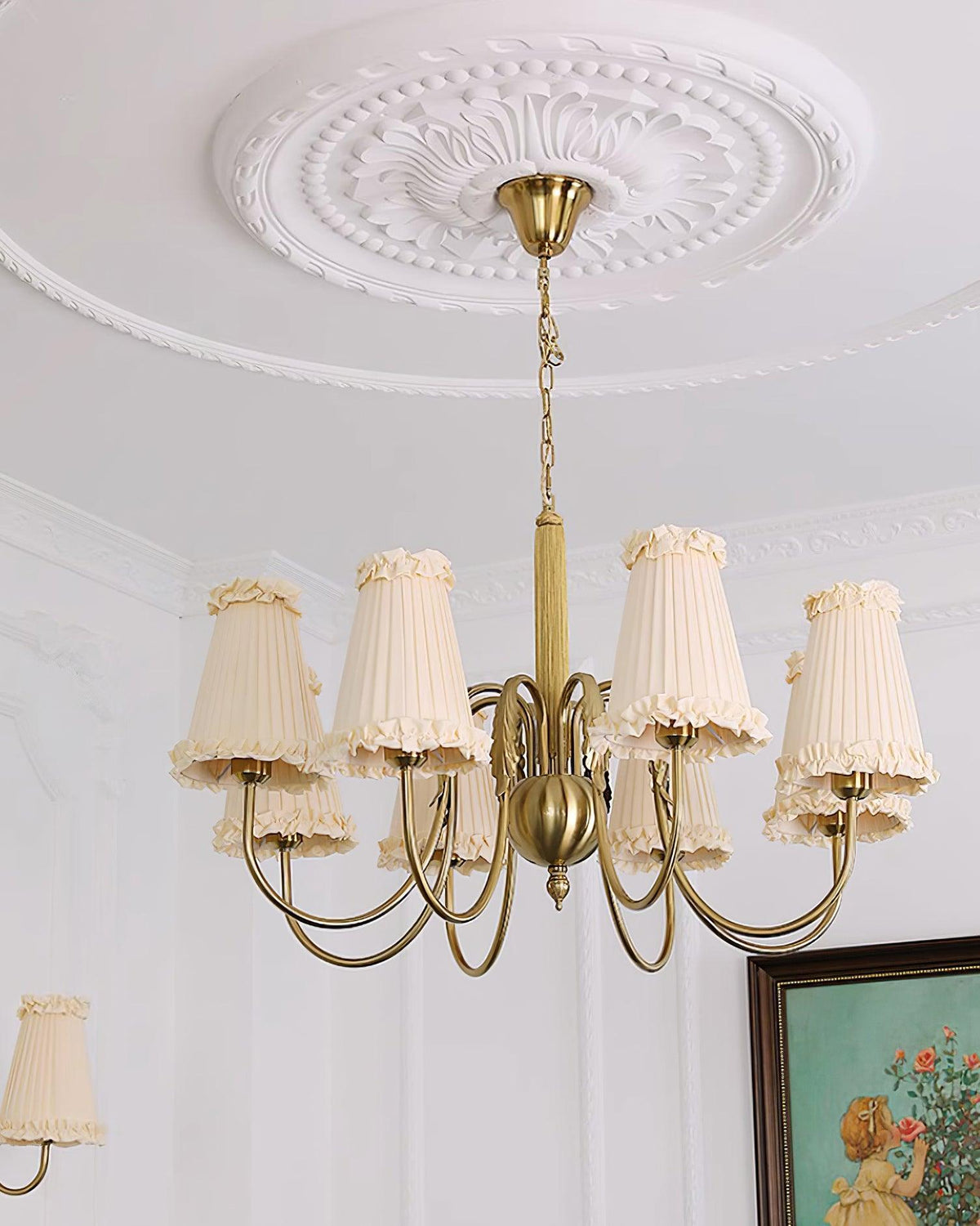 Faylin Vintage Brass Chandelier with Pleated Shades-Neutral Decor