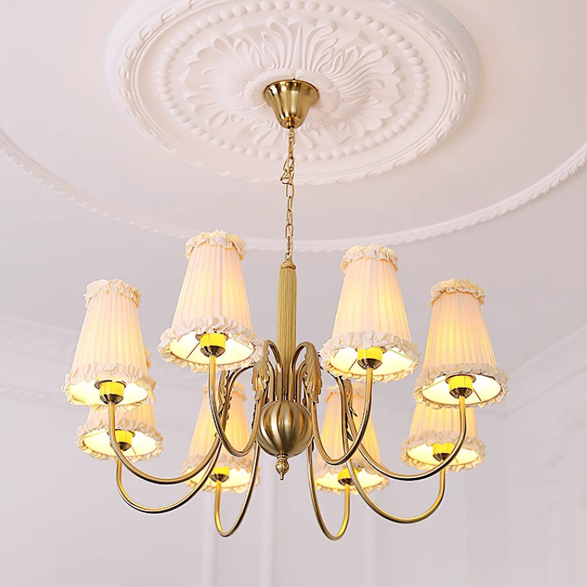 Faylin Vintage Brass Chandelier with Pleated Shades-Neutral Decor