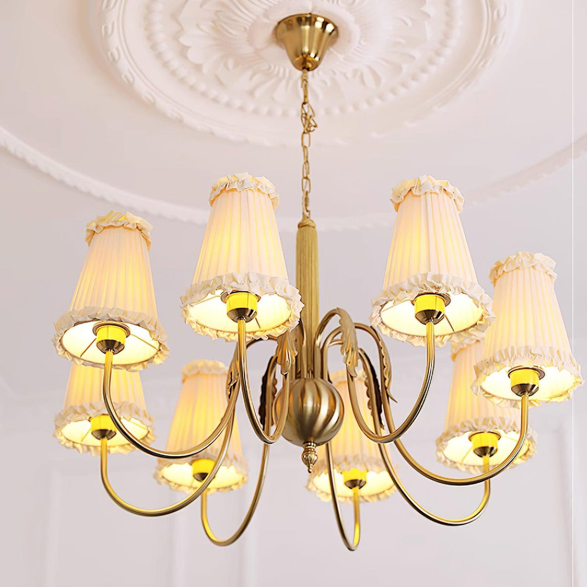 Faylin Vintage Brass Chandelier with Pleated Shades-Neutral Decor