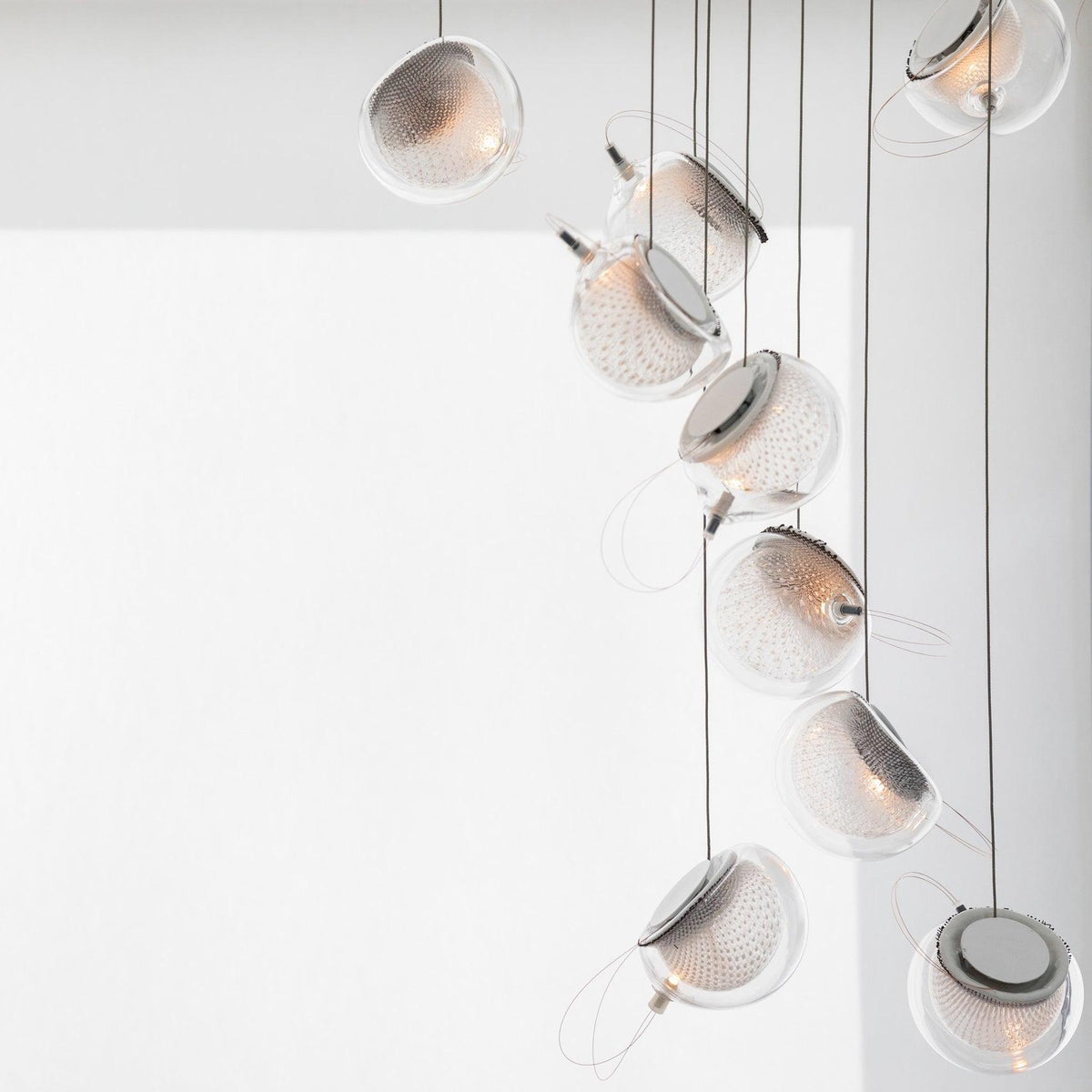 Chandelier Mesh Glass Orbs Cluster Metal Frame Modern Minimalist-Neutral Decor