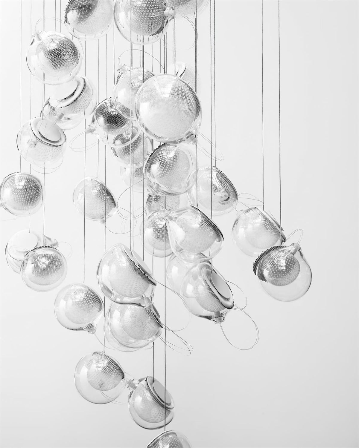 Chandelier Mesh Glass Orbs Cluster Metal Frame Modern Minimalist-Neutral Decor
