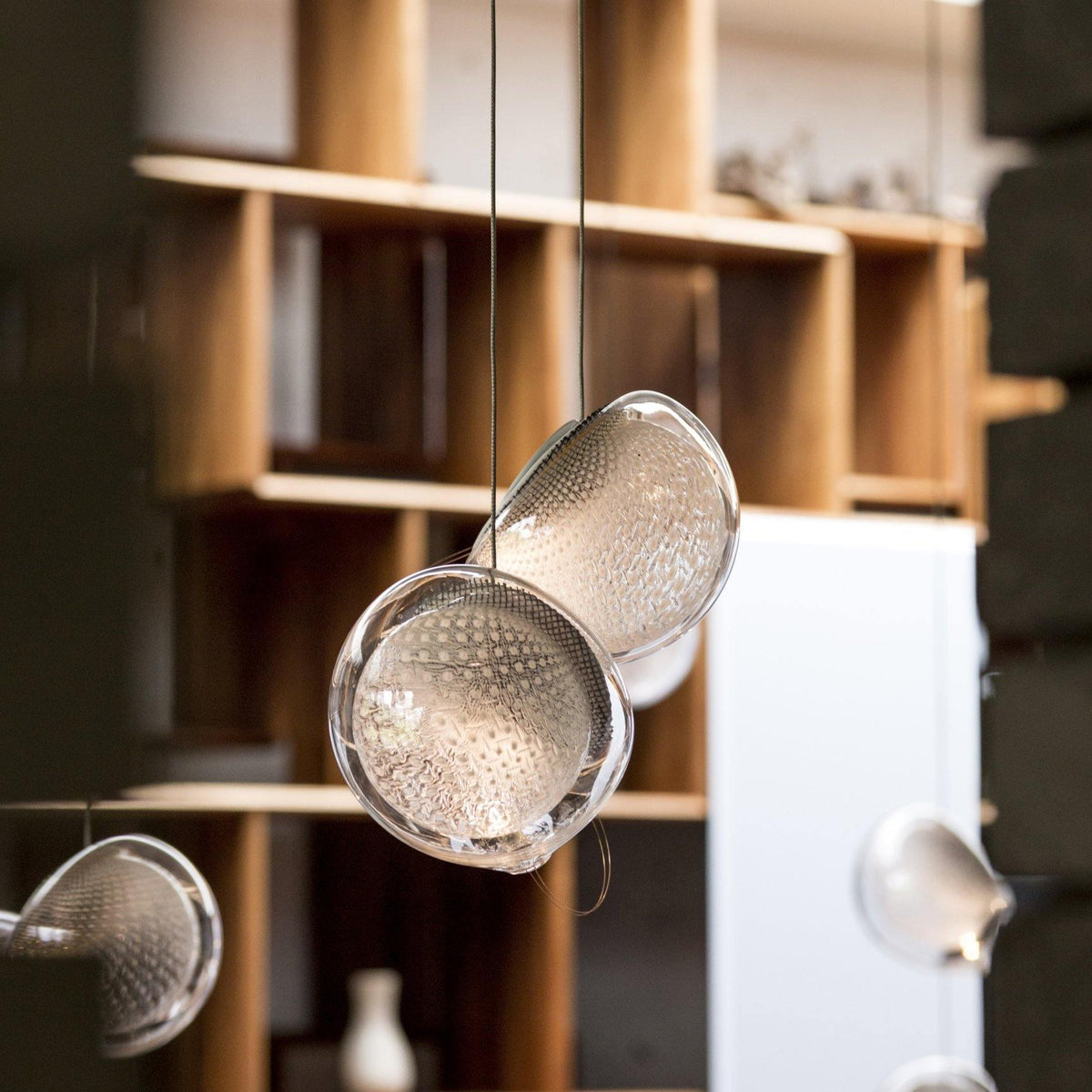 Chandelier Mesh Glass Orbs Cluster Metal Frame Modern Minimalist-Neutral Decor