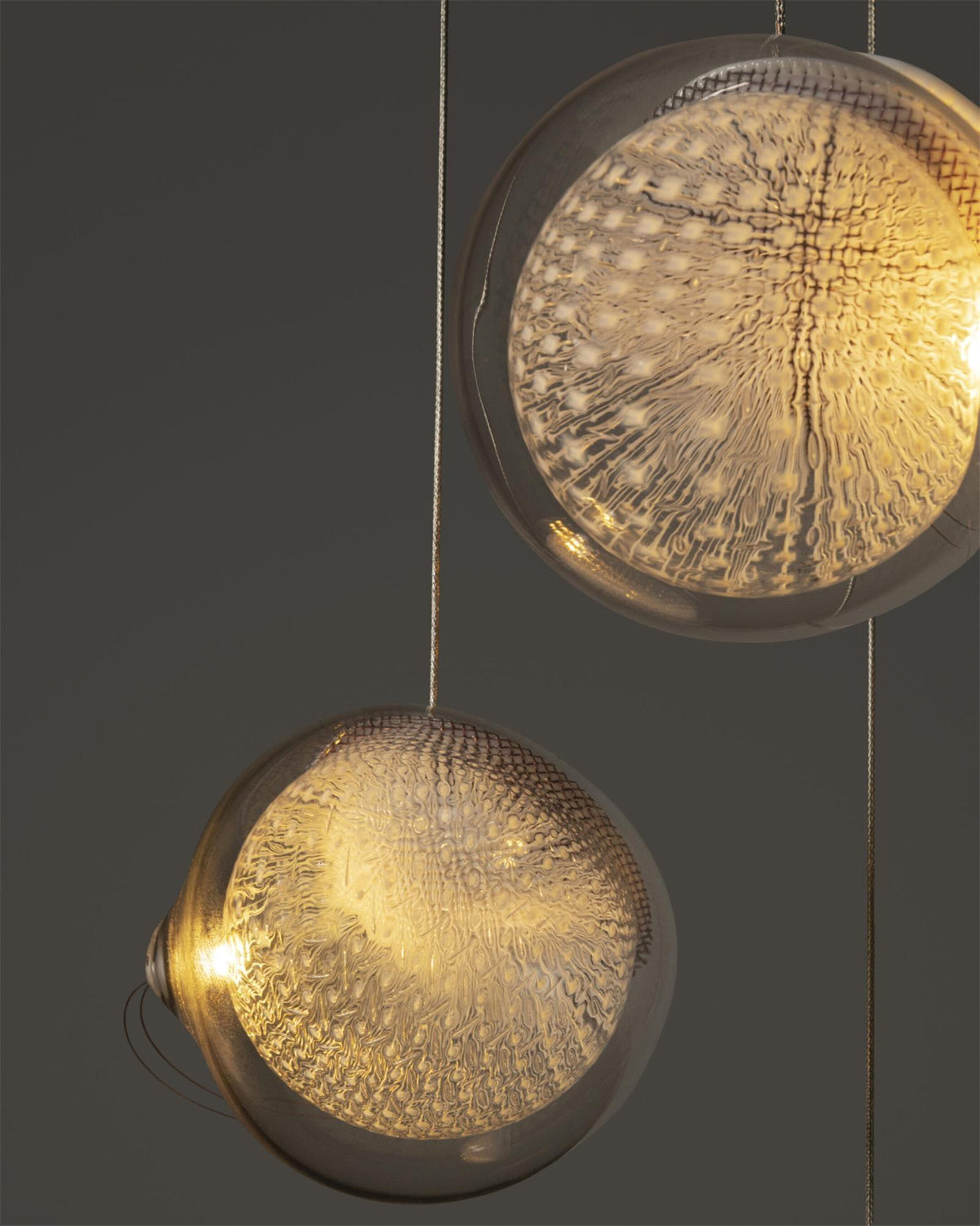 Chandelier Mesh Glass Orbs Cluster Metal Frame Modern Minimalist-Neutral Decor