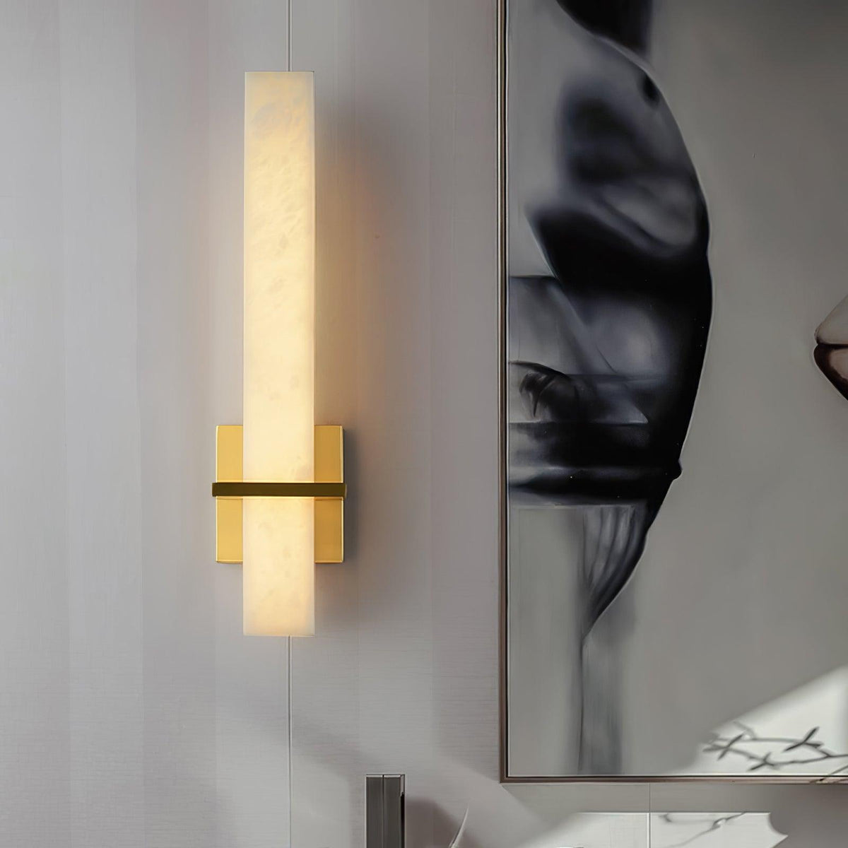 Ritta Wall Lamp White Alabaster Brass Modern Cuboid-Neutral Decor