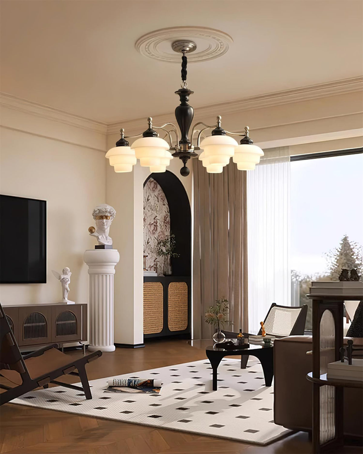 Elviora Chandelier Wooden Glass Mid-Century-Neutral Decor