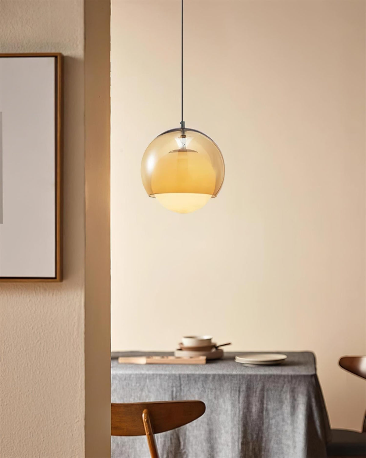 Pendant Light Double Globe Shade Glass Modern Minimalist Ambient-Neutral Decor