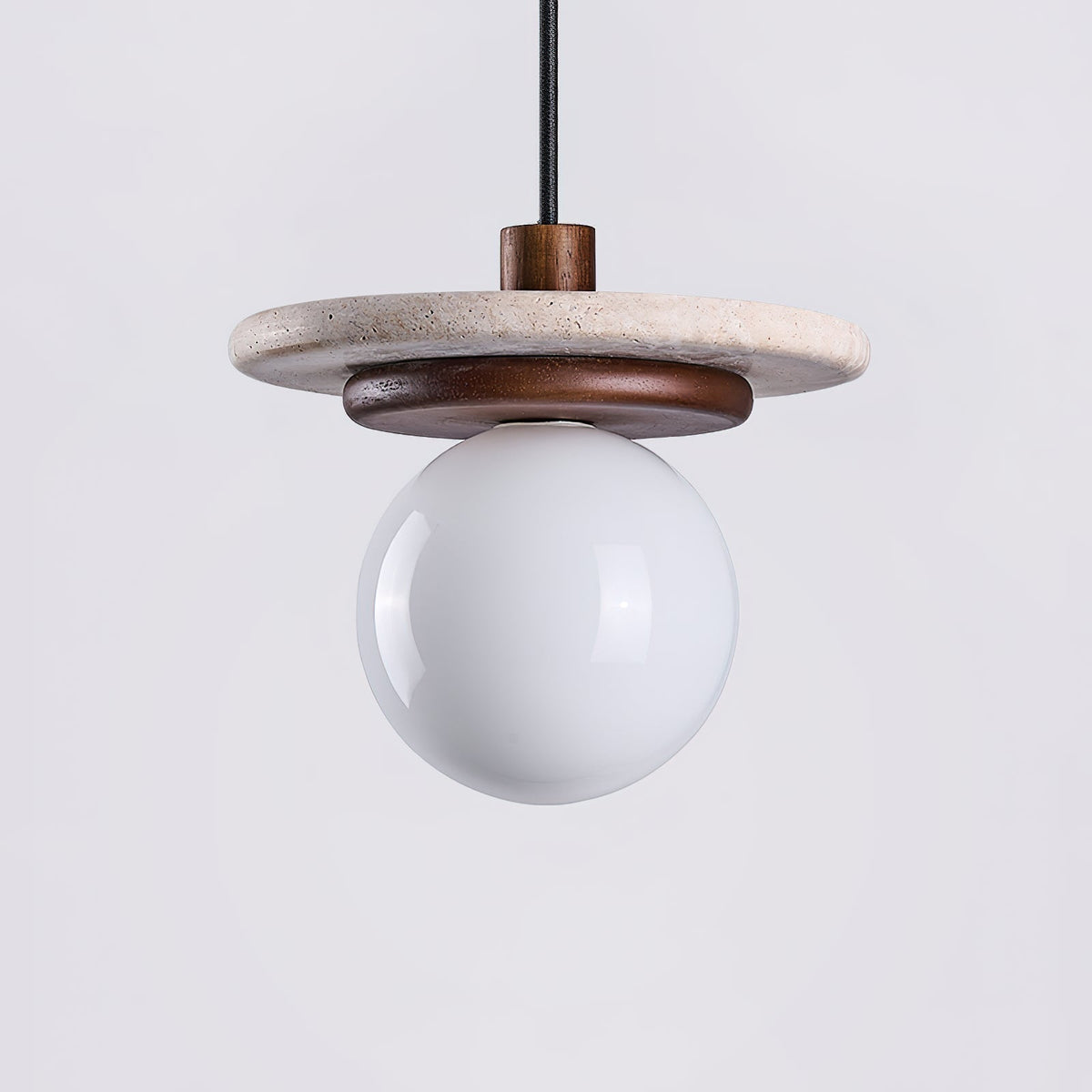 Pendant Lamp Glass Globe Travertine Disc Walnut Wood Natural-Neutral Decor