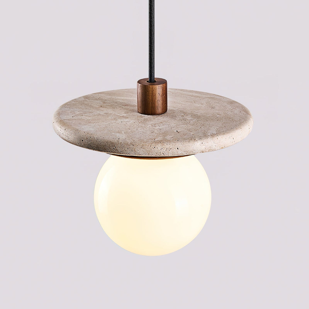 Pendant Lamp Glass Globe Travertine Disc Walnut Wood Natural-Neutral Decor