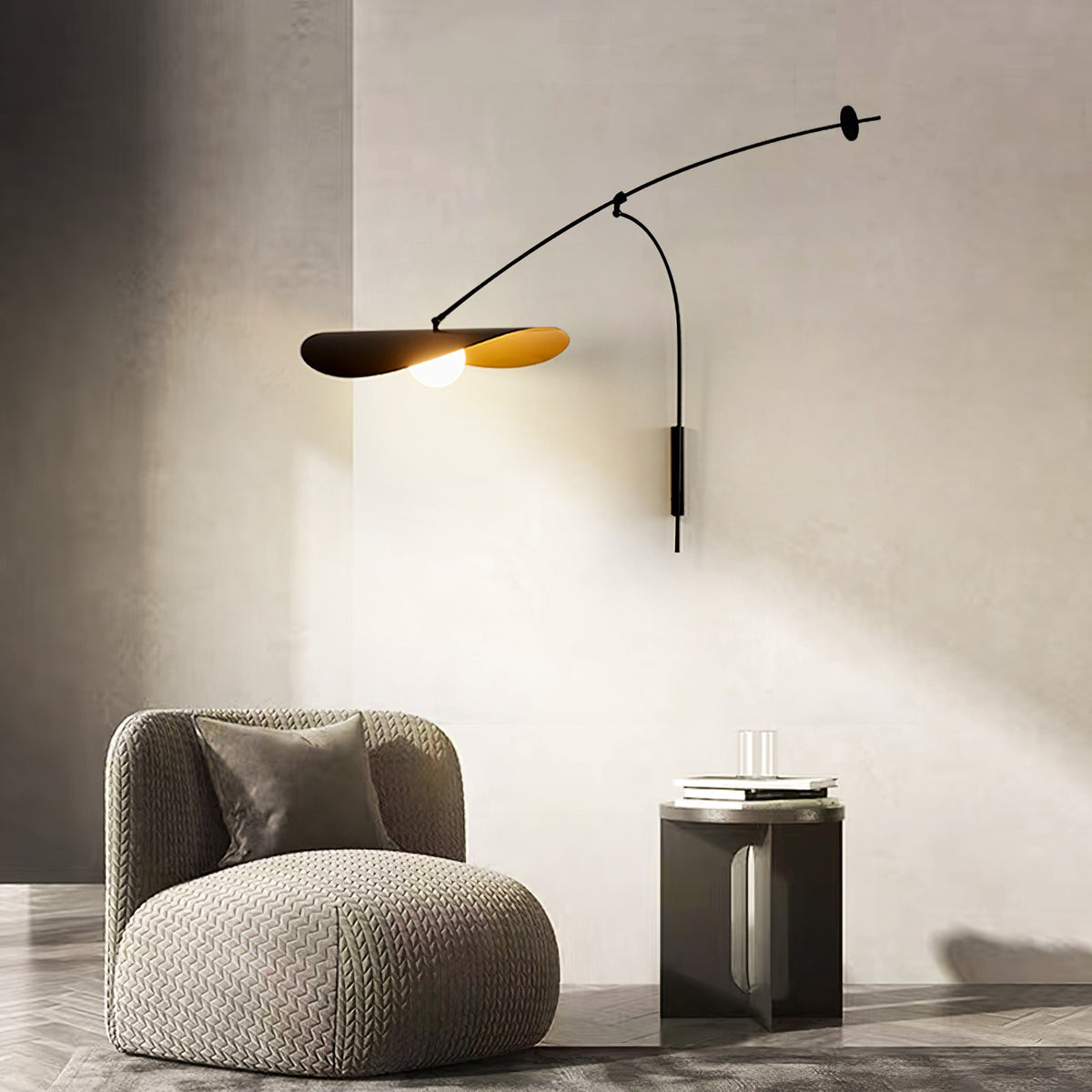 Myrna Wall Lamp casting a warm, ambient glow.