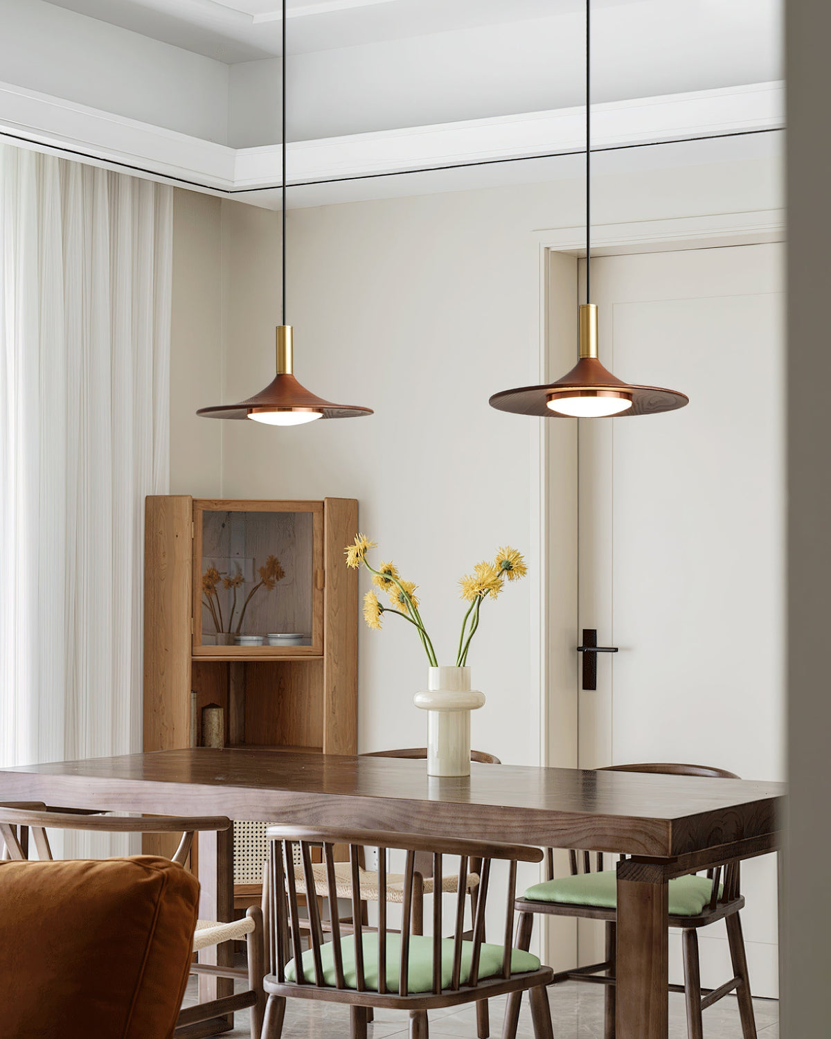 Kaelin Pendant Light Hat Shape Wood Midcentury-Neutral Decor