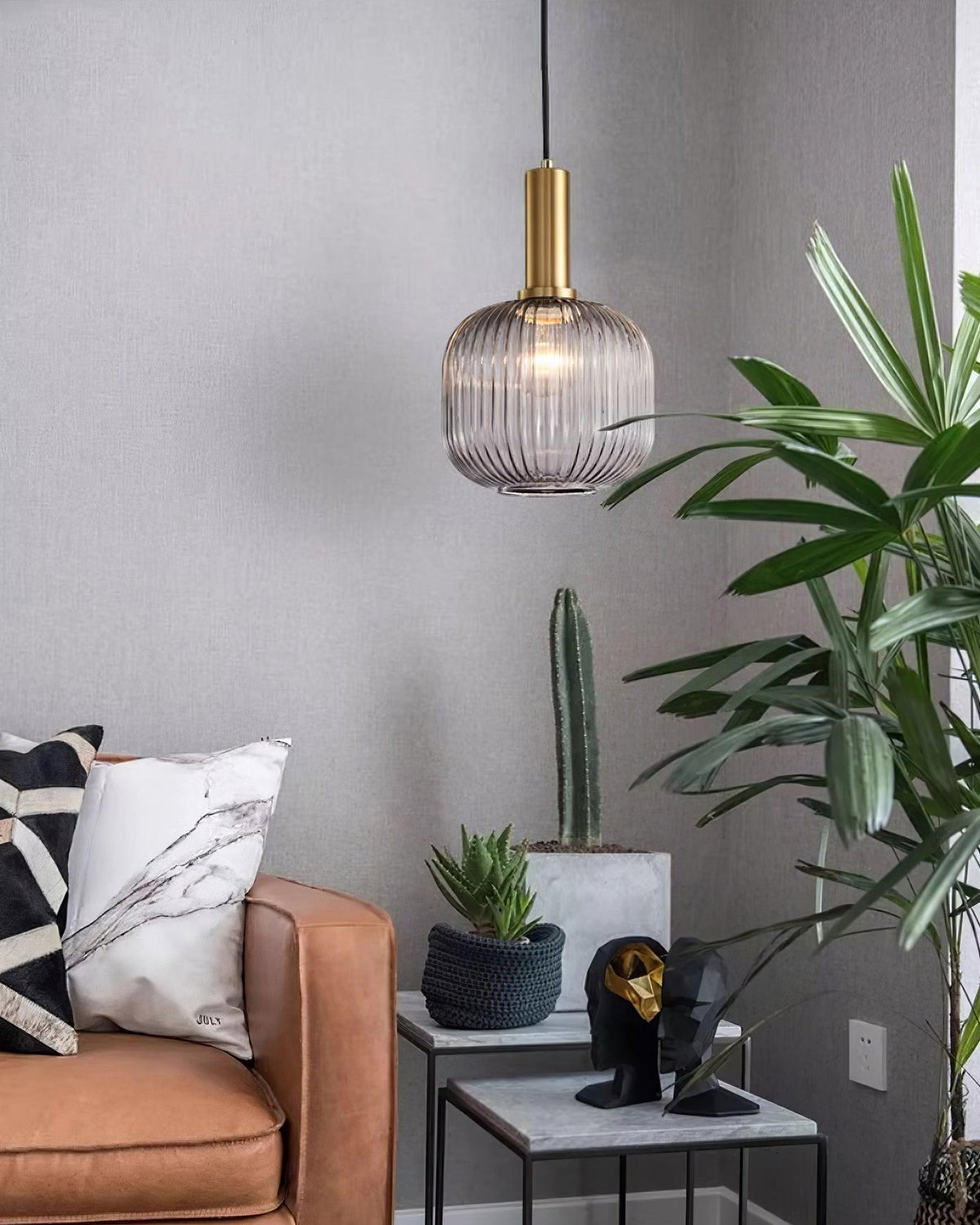 Elara Ribbed Pendant Lamp-Neutral Decor