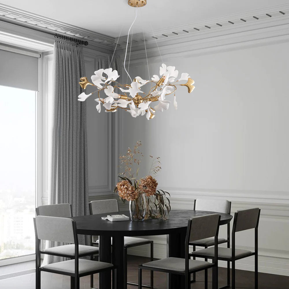Korinor Lustre Suspension Feuille Artistic Design. Métal/Céramique. Blanc. Salon-Cielum