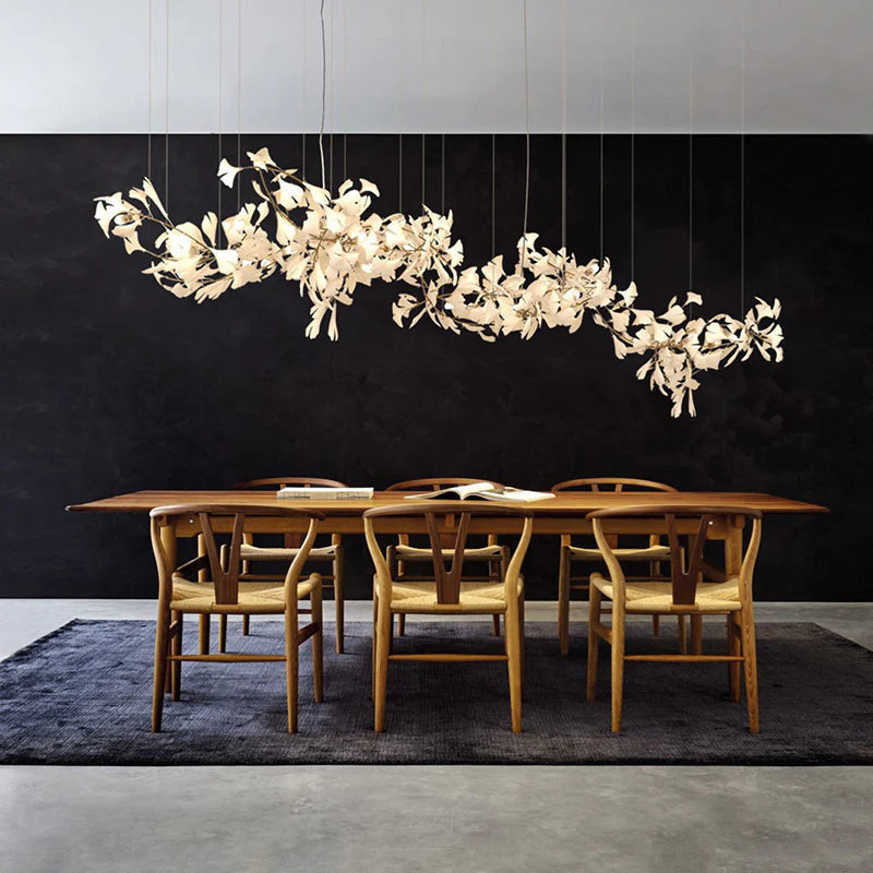 Korinor Lustre Suspension Feuille Artistic Design. Métal/Céramique. Blanc. Salon-Cielum