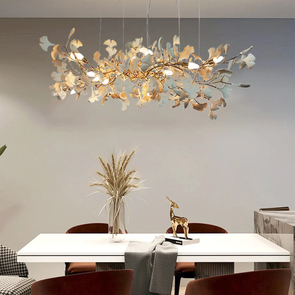 Korinor Lustre Suspension Feuille Artistic Design. Métal/Céramique. Blanc. Salon-Cielum