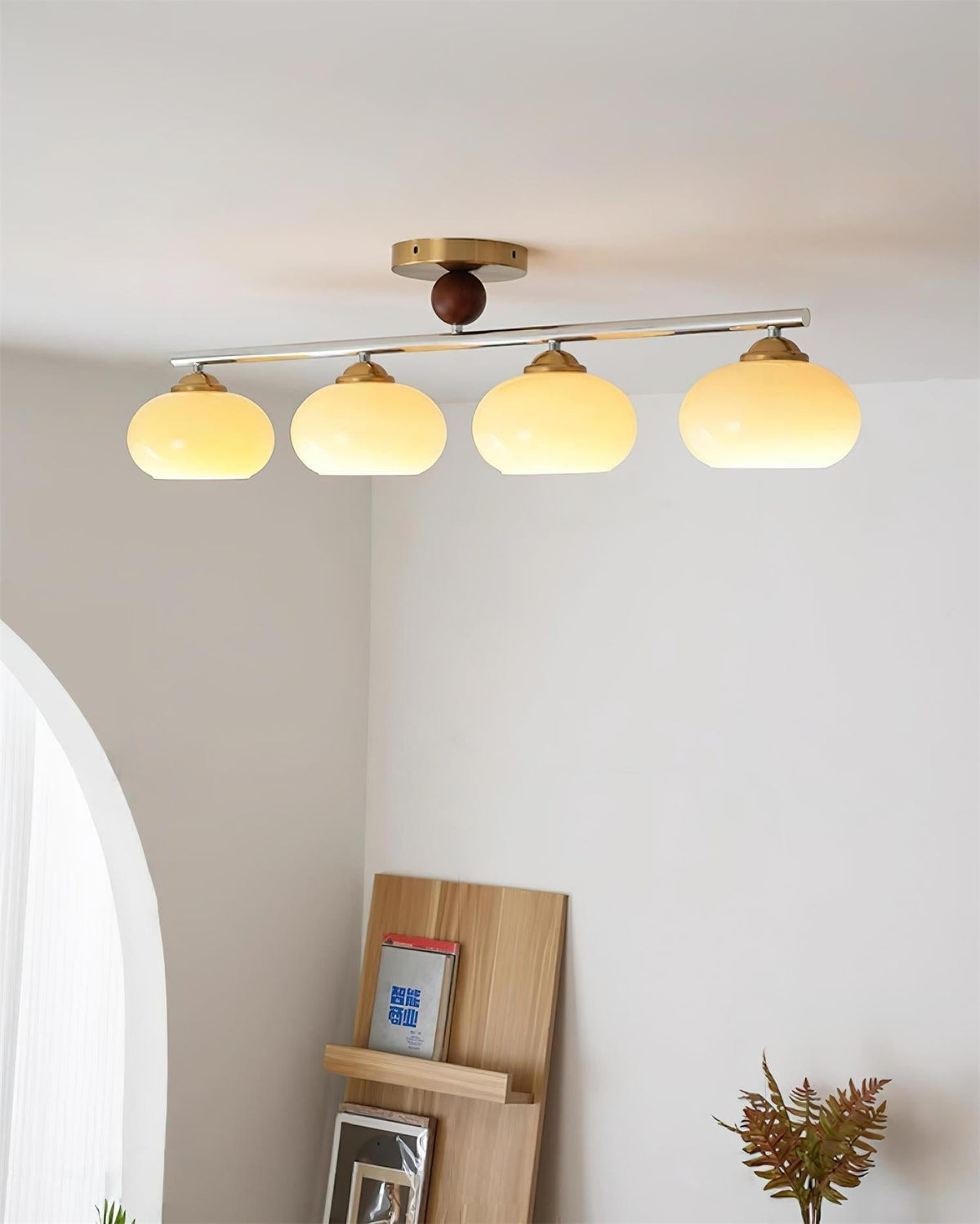 Aubrelle 4-Light Amber Glass Globe Ceiling Fixture-Neutral Decor