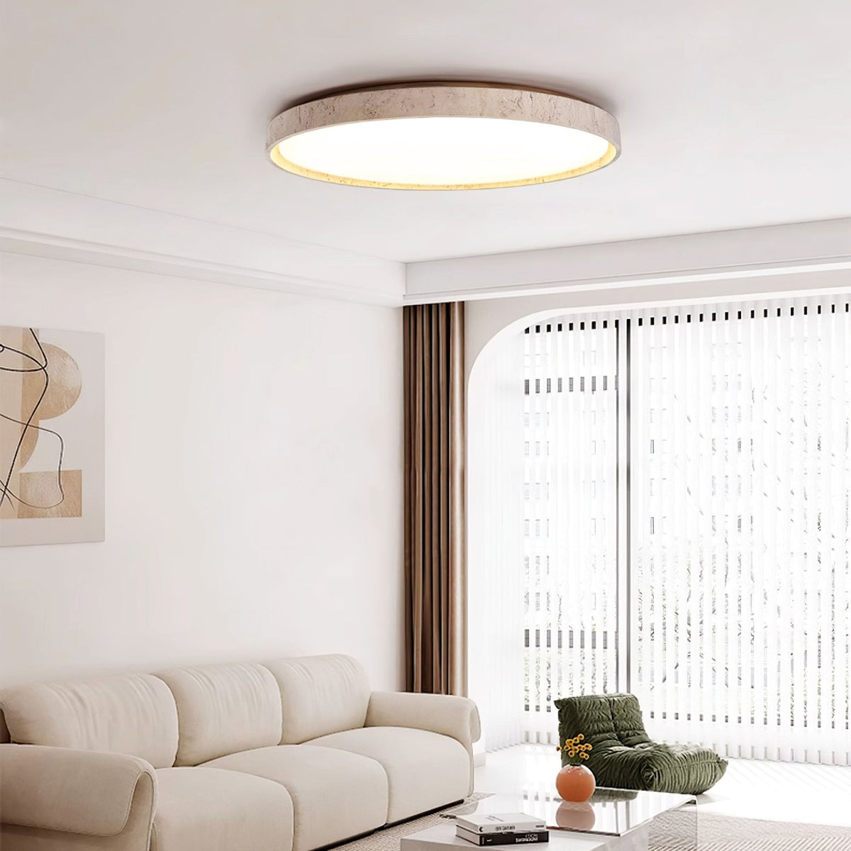 Dirove Lumière de Plafond Ronde en Travertin-Cielum