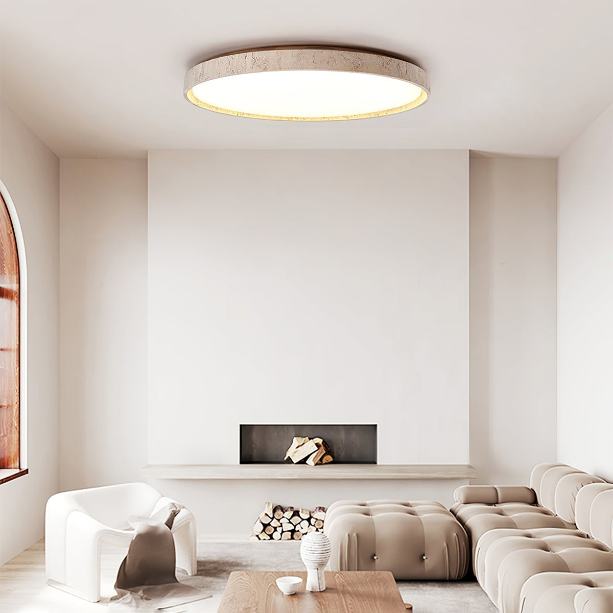Dirove Lumière de Plafond Ronde en Travertin-Cielum