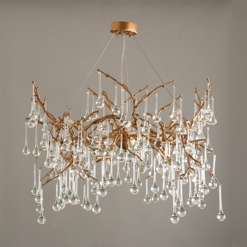 The Palwa Chandelier illuminating a dining area.