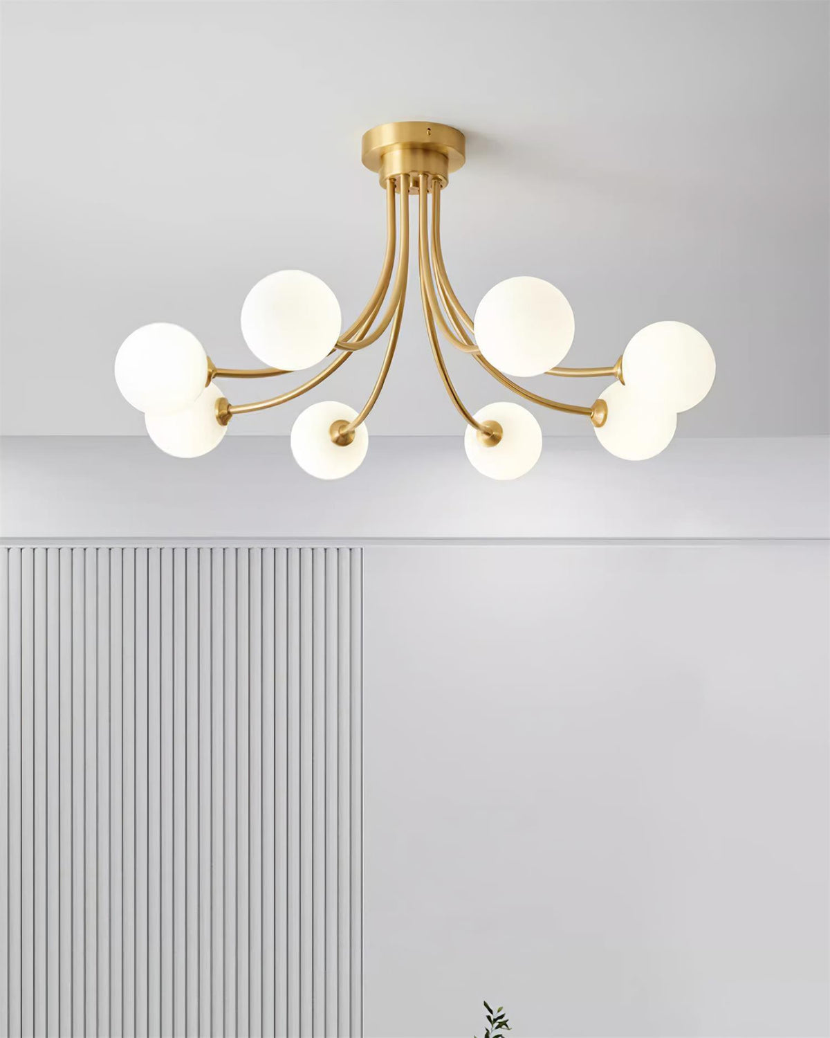 Ceiling Light Brass Branching Arms Opal Globe Shades Modern Elegant-Neutral Decor
