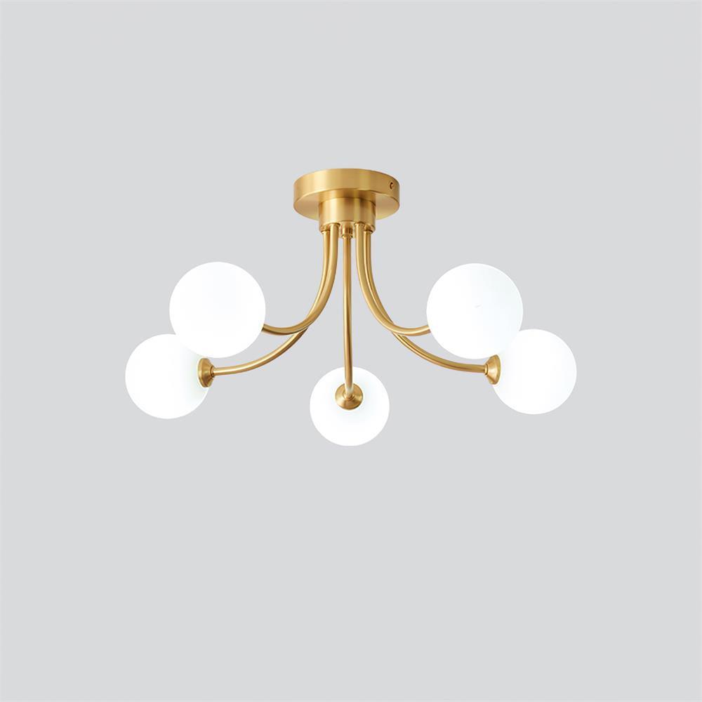 Ceiling Light Brass Branching Arms Opal Globe Shades Modern Elegant-Neutral Decor