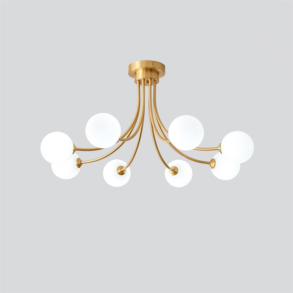 Ceiling Light Brass Branching Arms Opal Globe Shades Modern Elegant-Neutral Decor