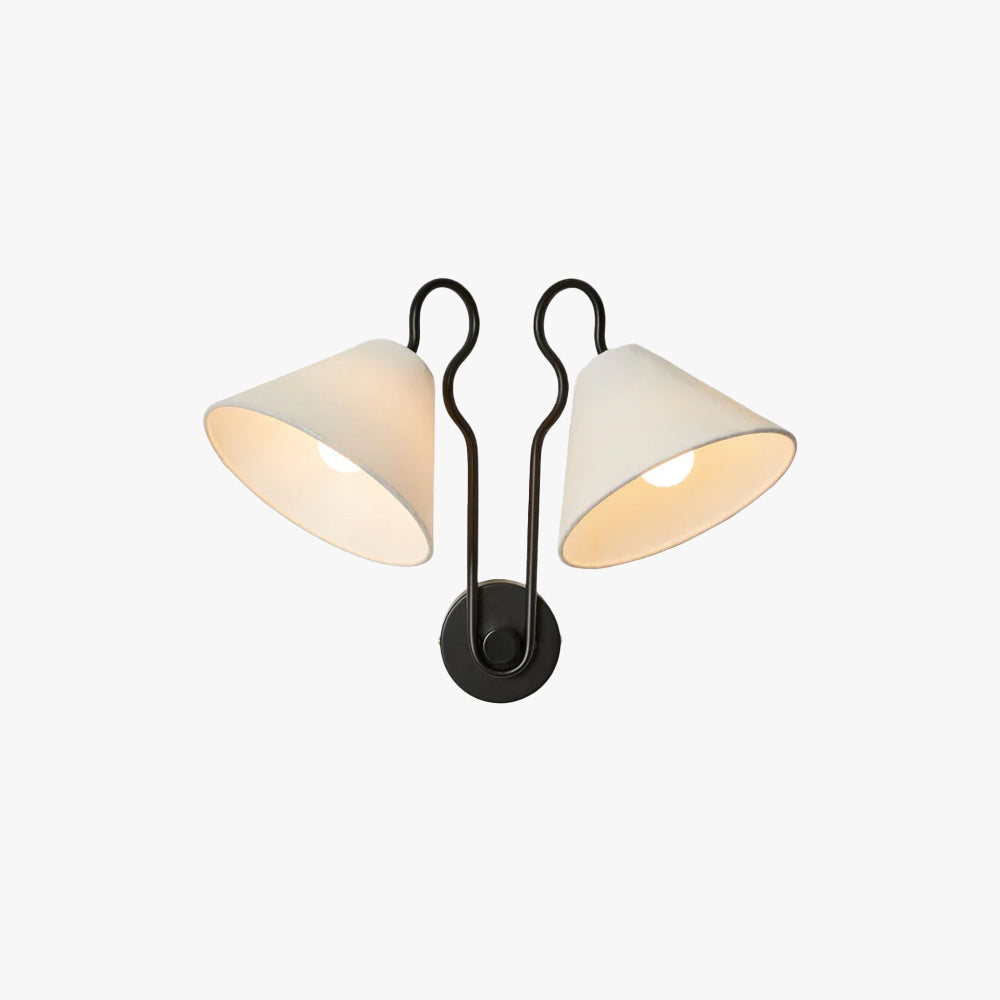 Walter Applique Murale Double avec Abat-Jours Coniques Blancs en Tissu