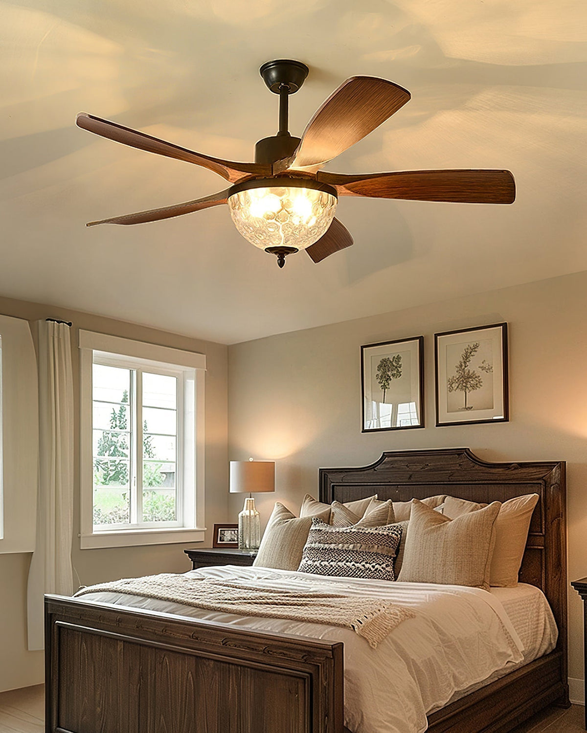 The Radar Ceiling Fan Light shown in a walnut finish.