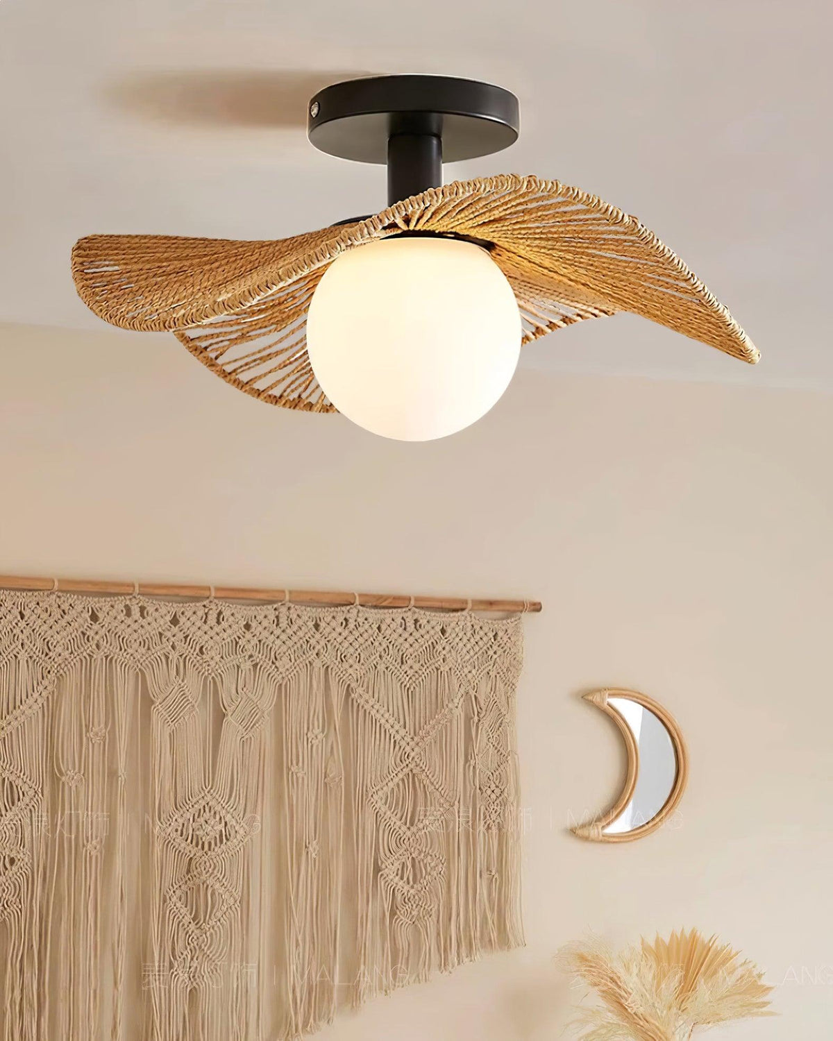 Fynora Woven Semi Flush Ceiling Light-Neutral Decor