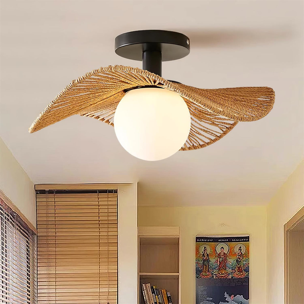 Fynora Woven Semi Flush Ceiling Light-Neutral Decor