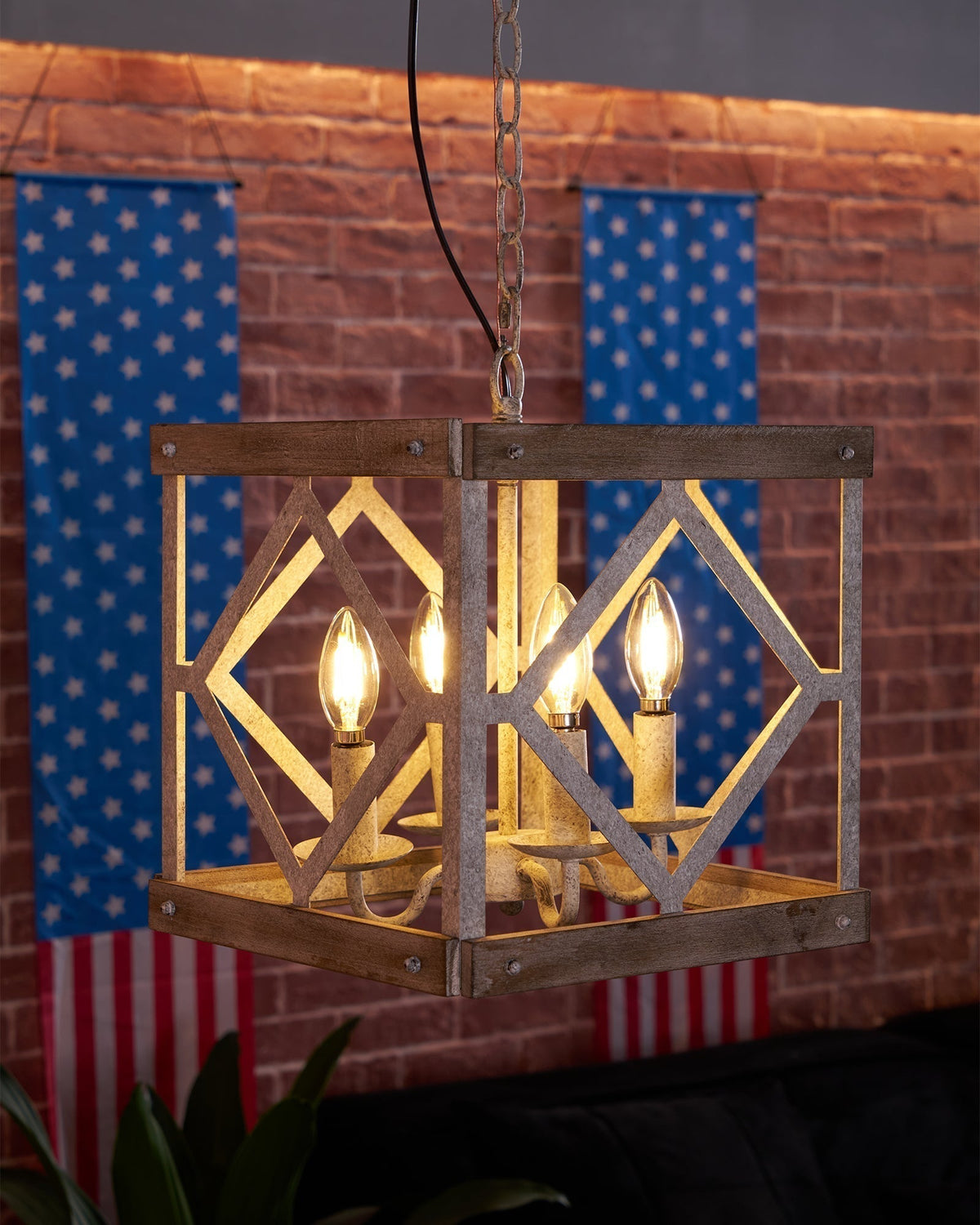 Zelaeora Suspension Métal Bois Créativité Individuelle 4 Lumières