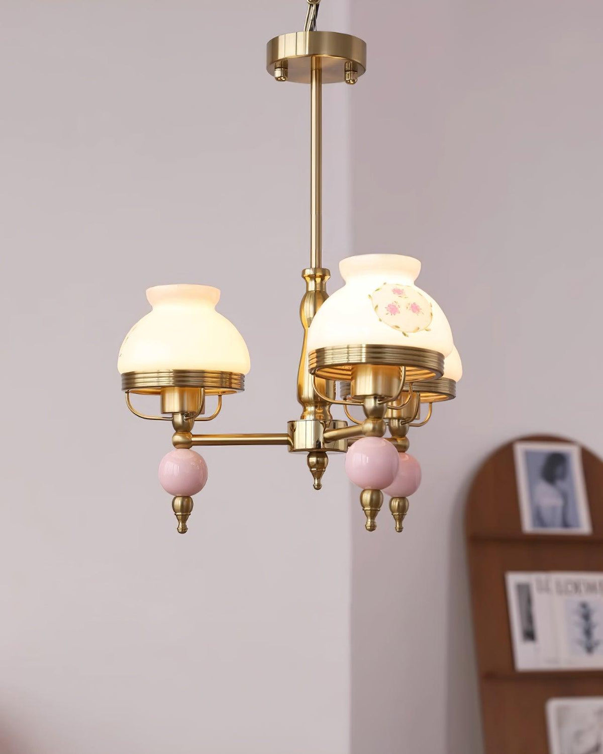 Chandelier Glass and Metal Fixture for Dining or Living Room Vintage-Neutral Decor