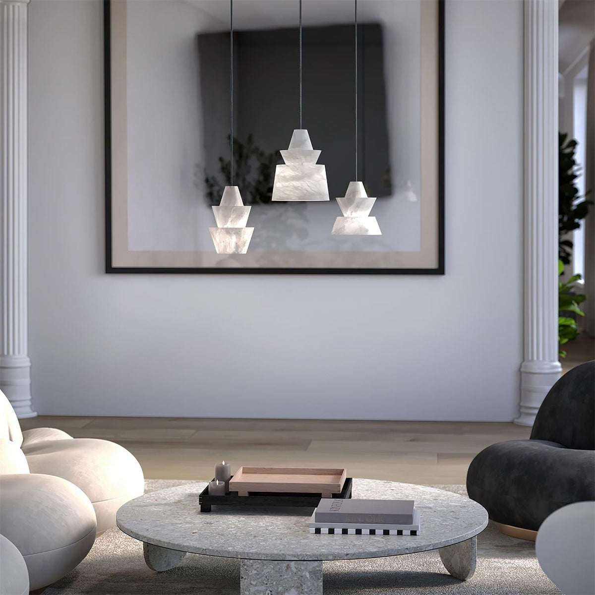 Ezion Layered White Alabaster Pendant Light-Neutral Decor