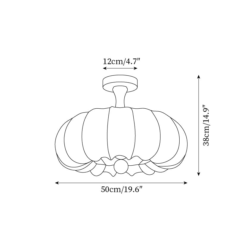 Ceiling Light Scalloped Fabric Shade Walnut Wood Canopy Vintage-Neutral Decor