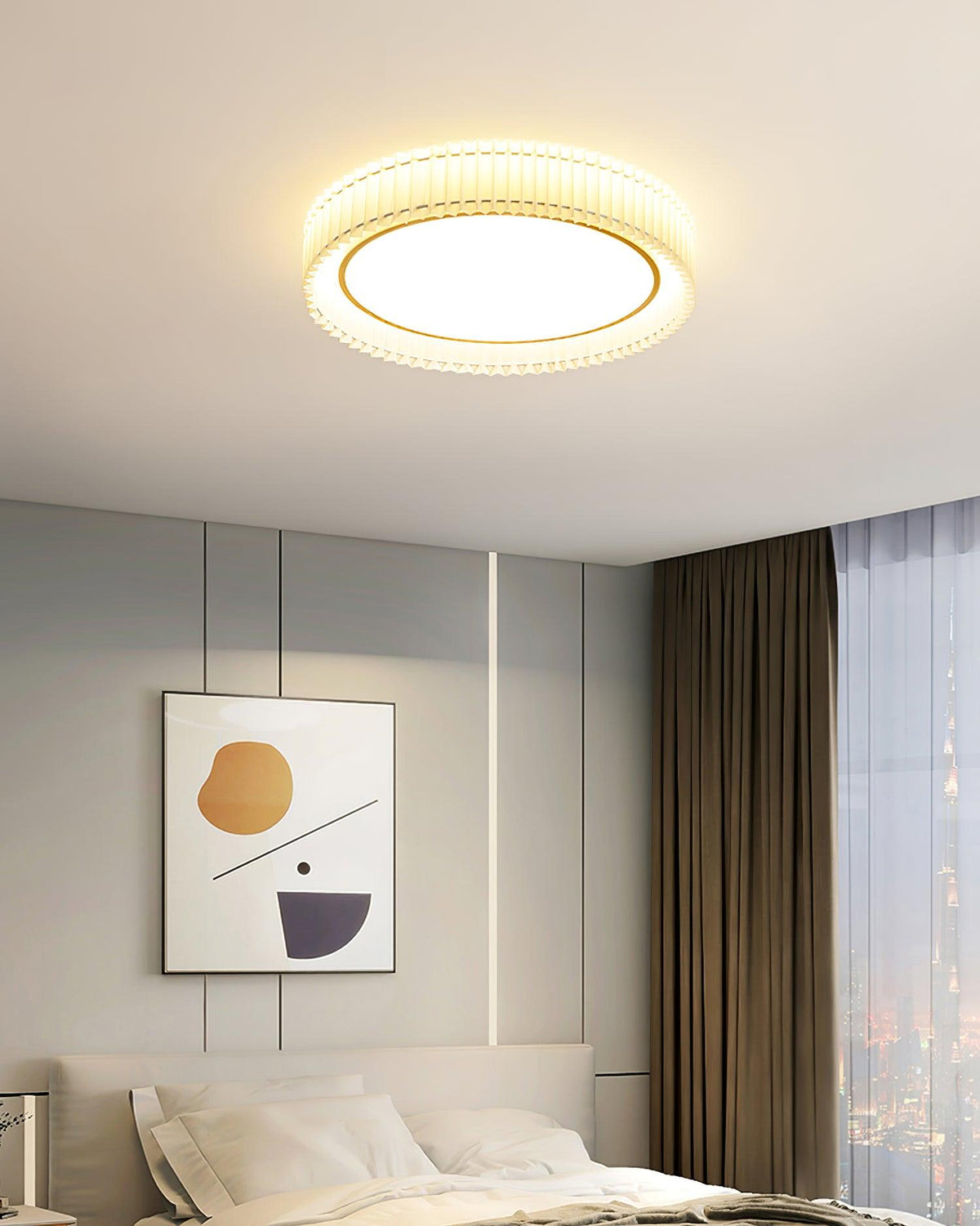Erixel Plafonnier Ronde Plissée en Tissu-Cielum