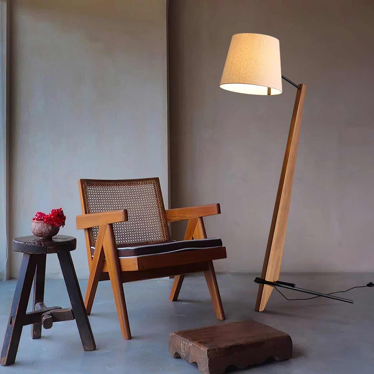 Vyran Lampadaire en Bois Et Tissu
