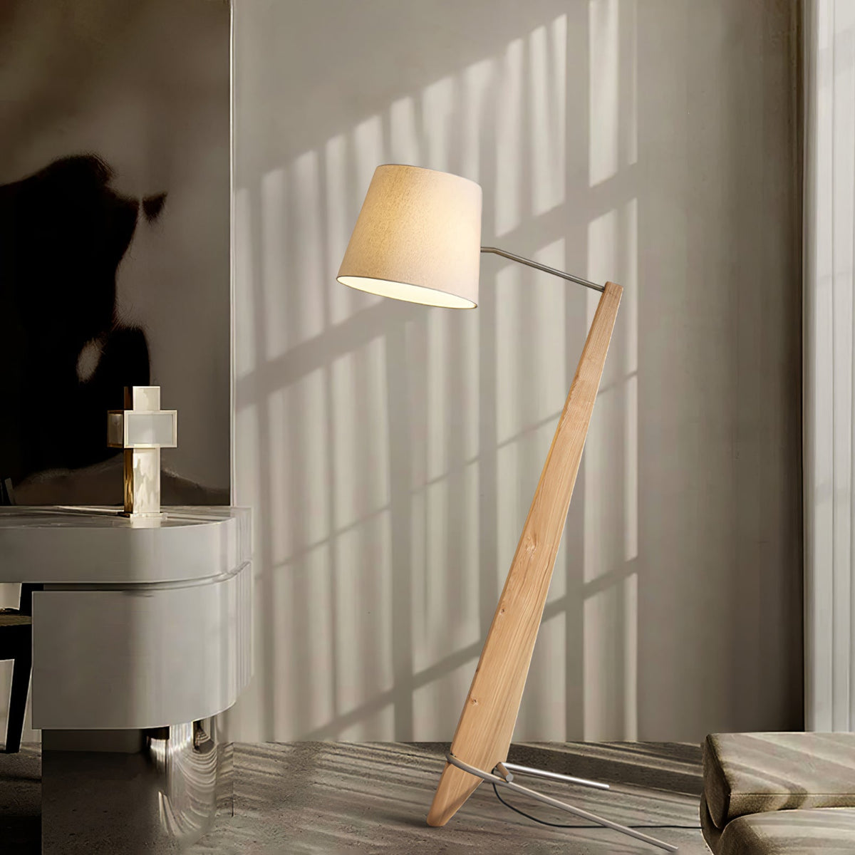 Vyran Lampadaire en Bois Et Tissu