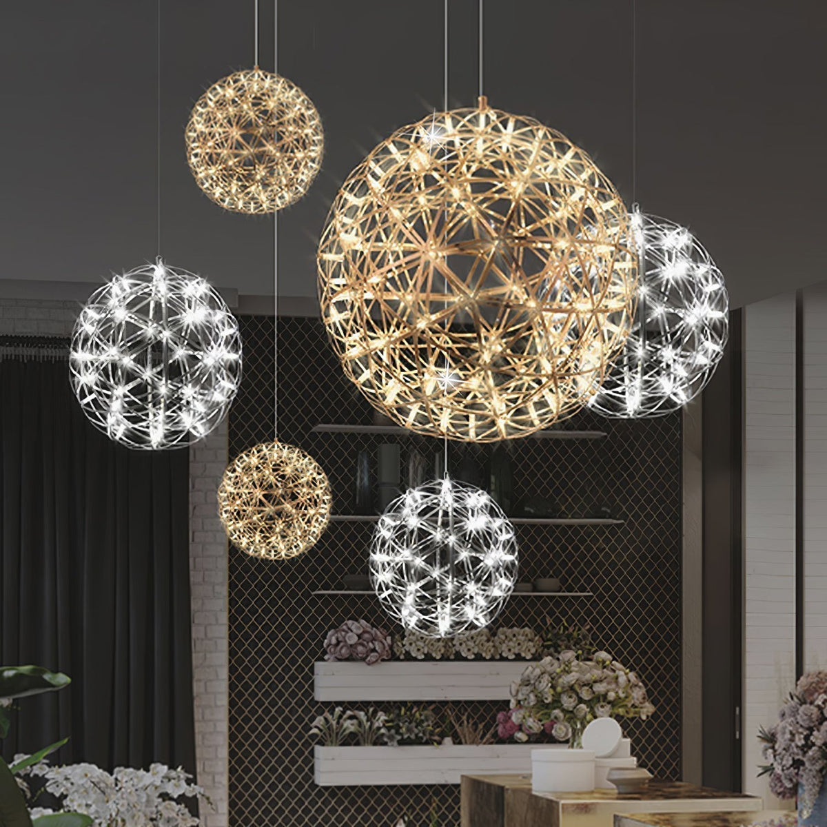 Noveno Suspension Boule Dorée de Luxe Postmoderne-Cielum