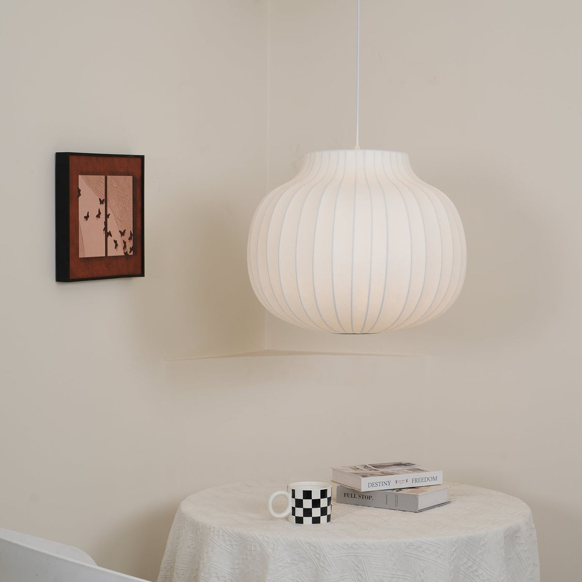 Pendant Light Silk Bell Shade Pleated Curved Modern Minimalist-Neutral Decor
