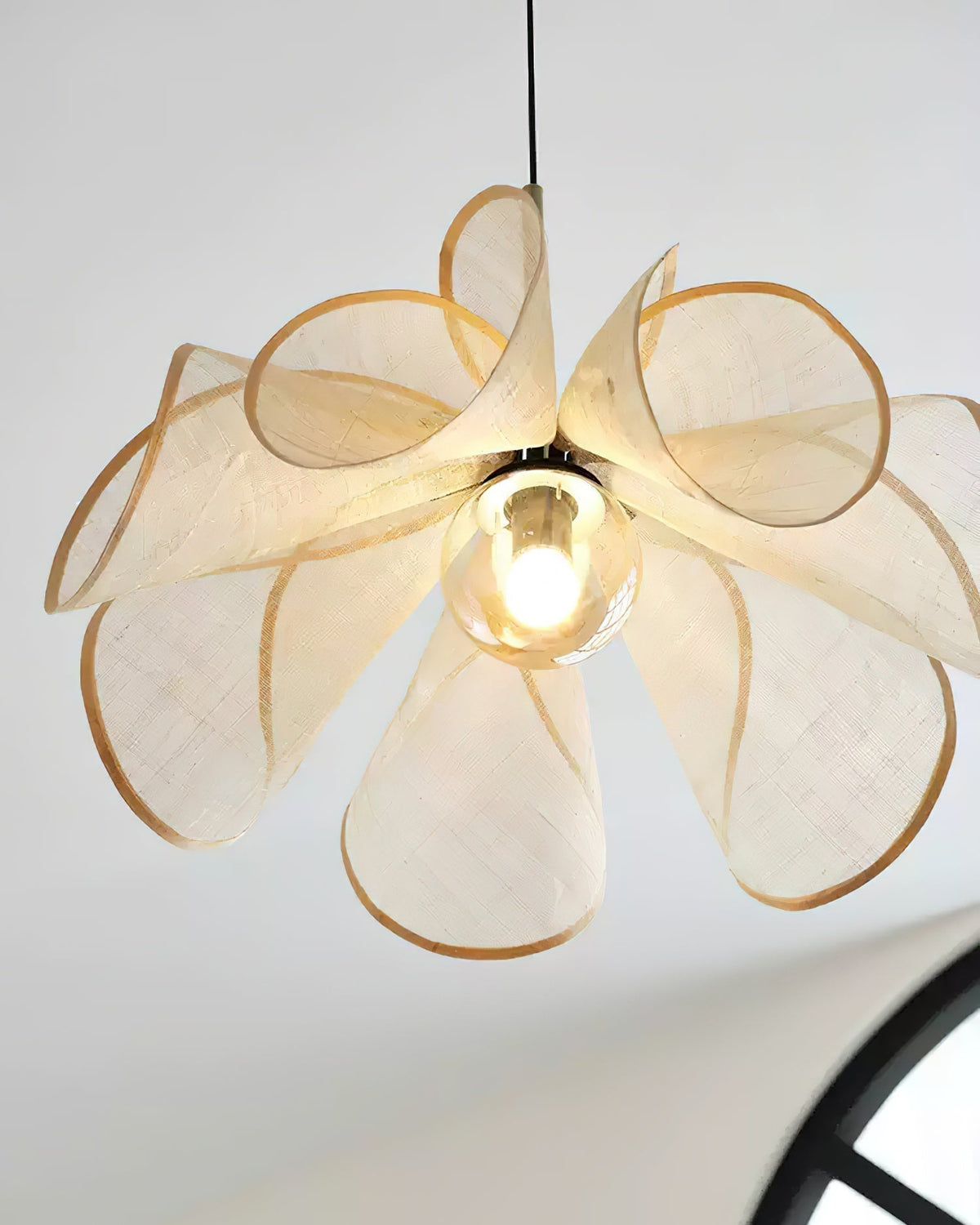 Pendant Lamp Petal Plant Fiber Shade Brown Glass Bohemian-Neutral Decor