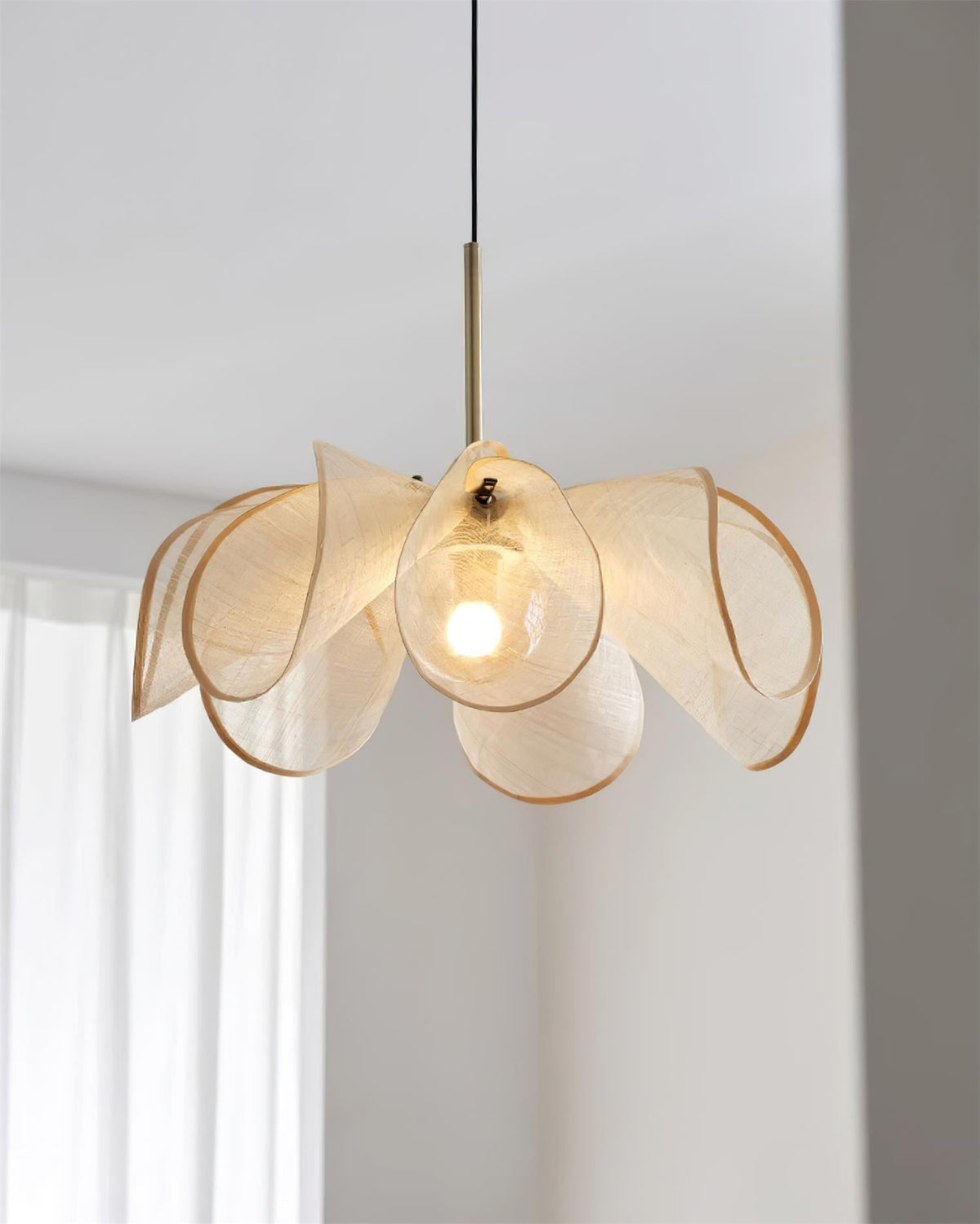Pendant Lamp Petal Plant Fiber Shade Brown Glass Bohemian-Neutral Decor