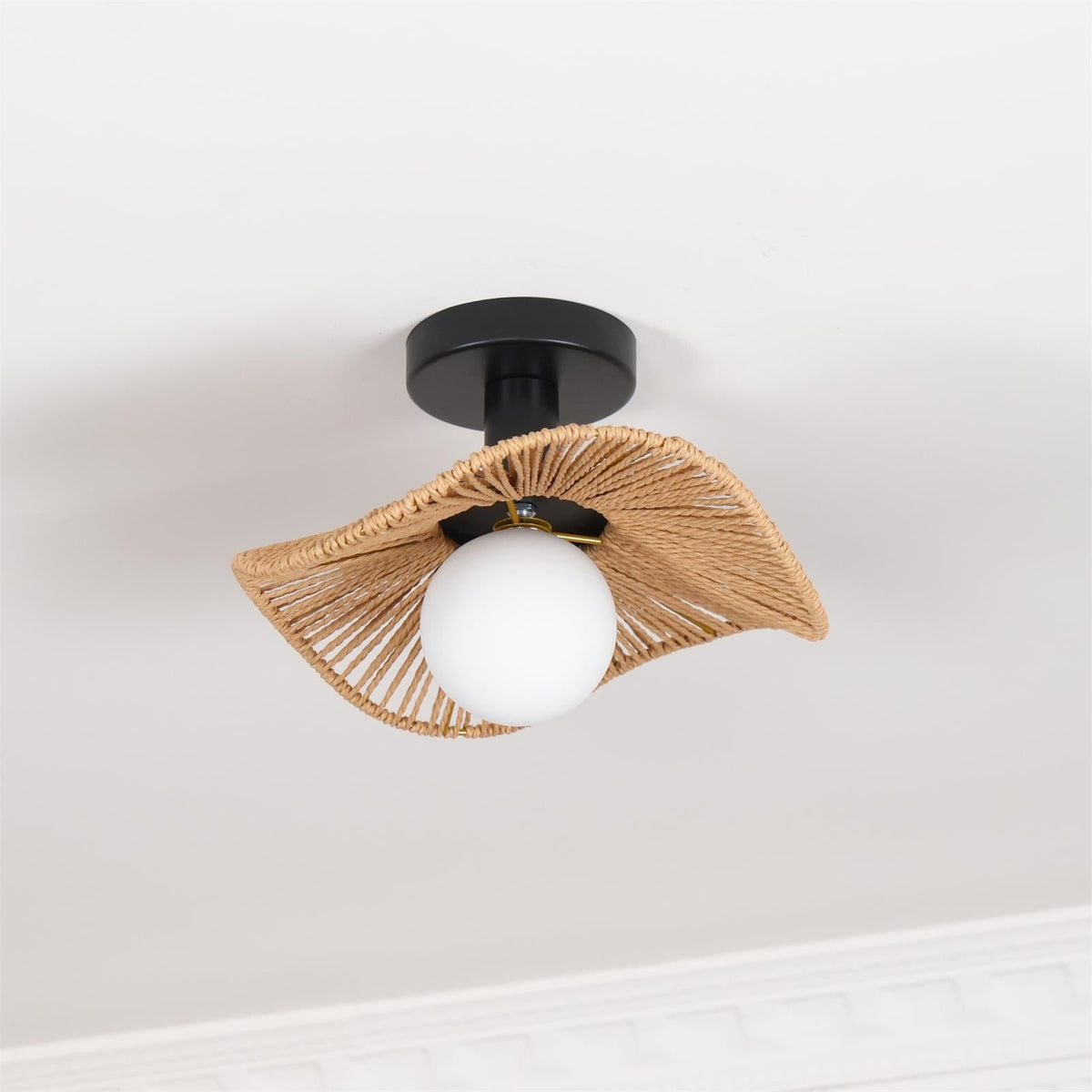 Fynora Woven Semi Flush Ceiling Light-Neutral Decor